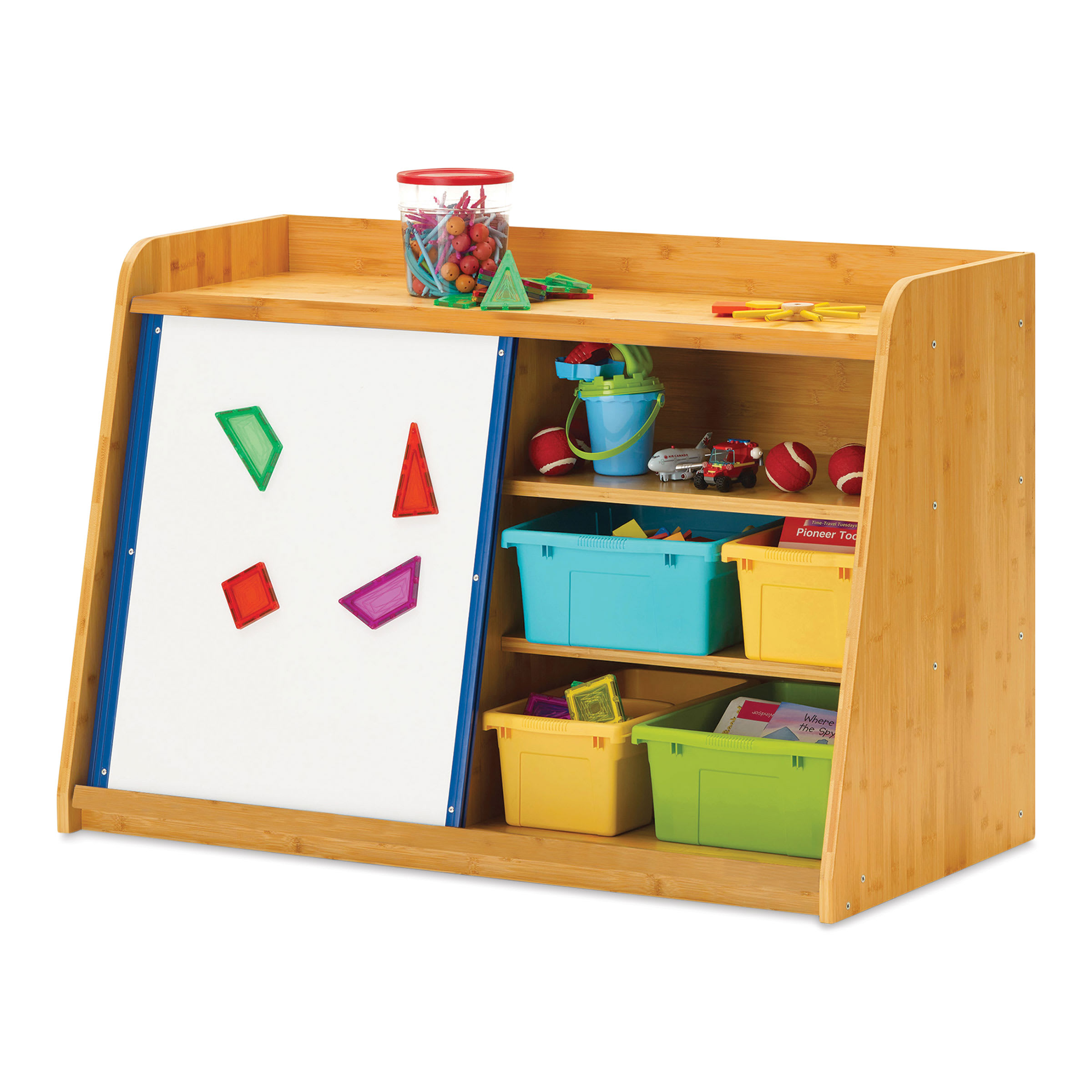 Copernicus Bamboo Write and Store Shelf - 1 Whiteboard with 8 Vibrant Tubs
