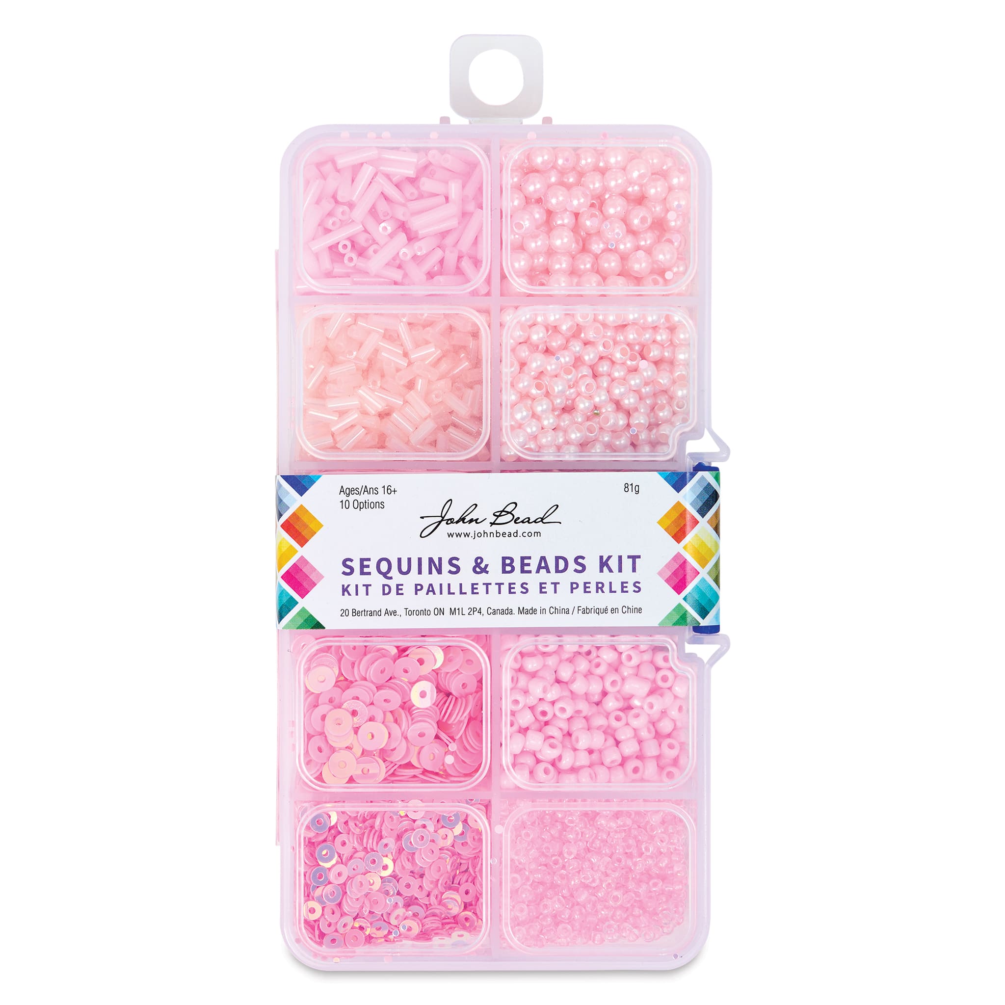 John Bead 10 Types Mix Sequins and Beads Kit for Jewelry Making - Pink