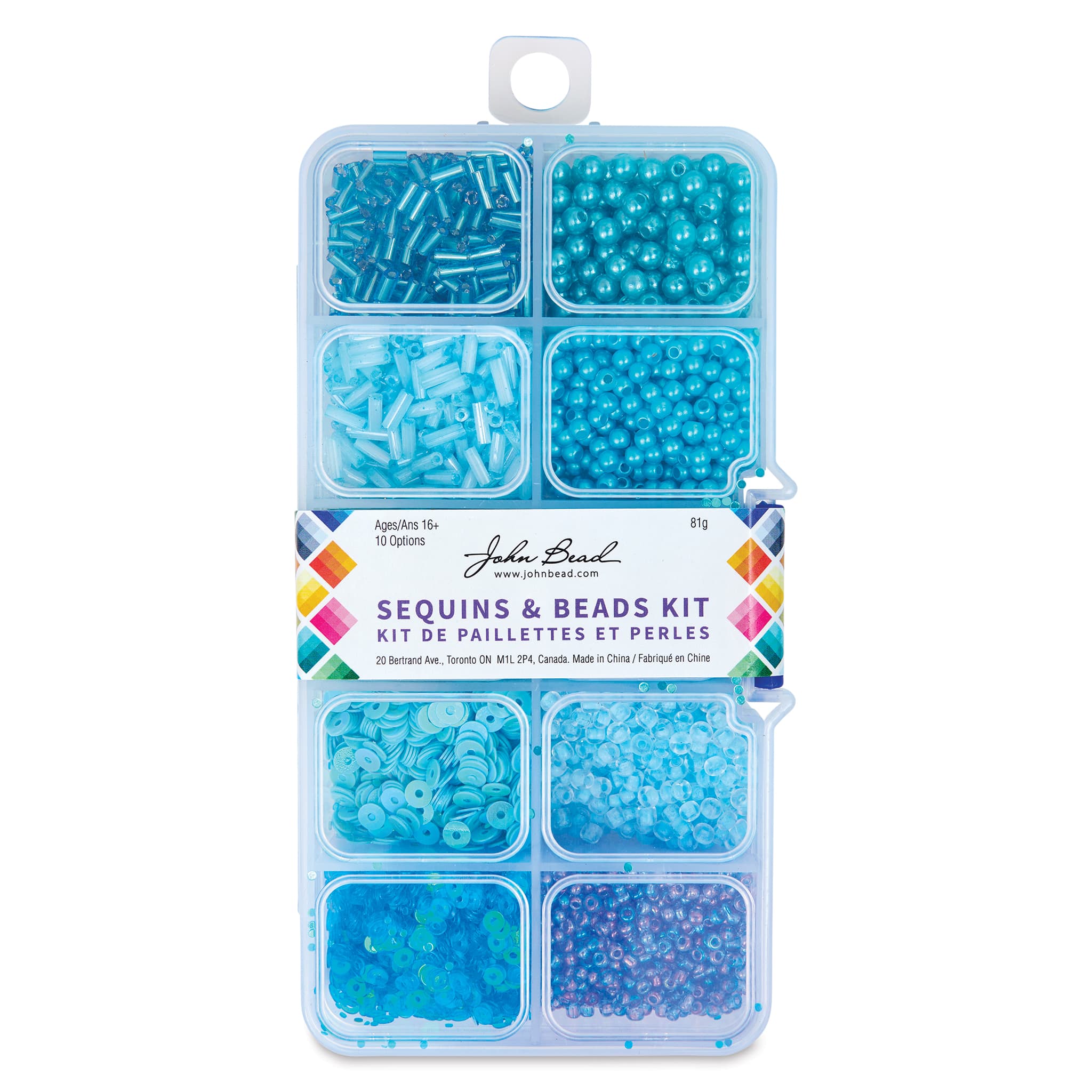 John Bead 10 Types Mix Sequins and Beads Kit for Jewelry Making - Blue