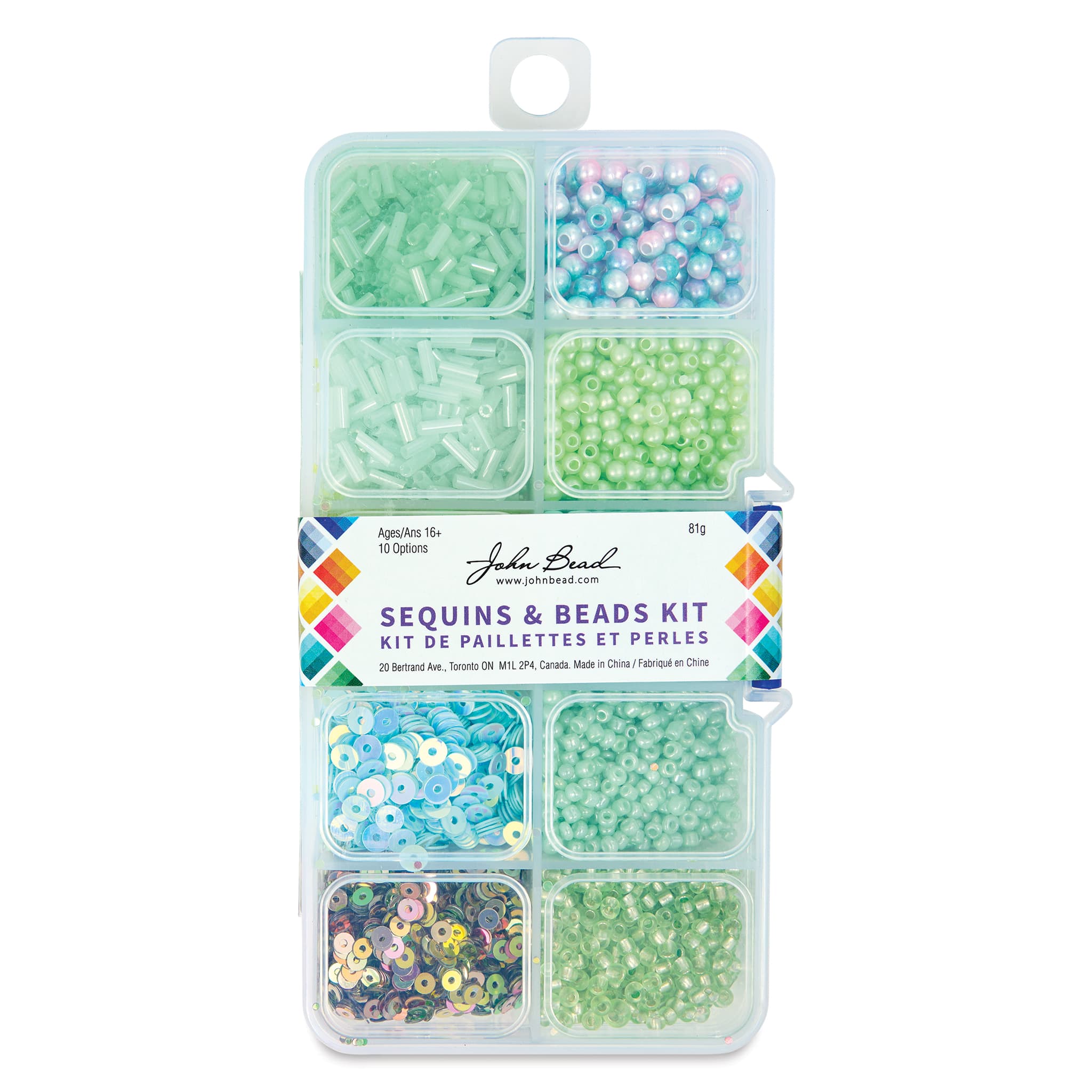 John Bead 10 Types Mix Sequins and Beads Kit for Jewelry Making - Light Green