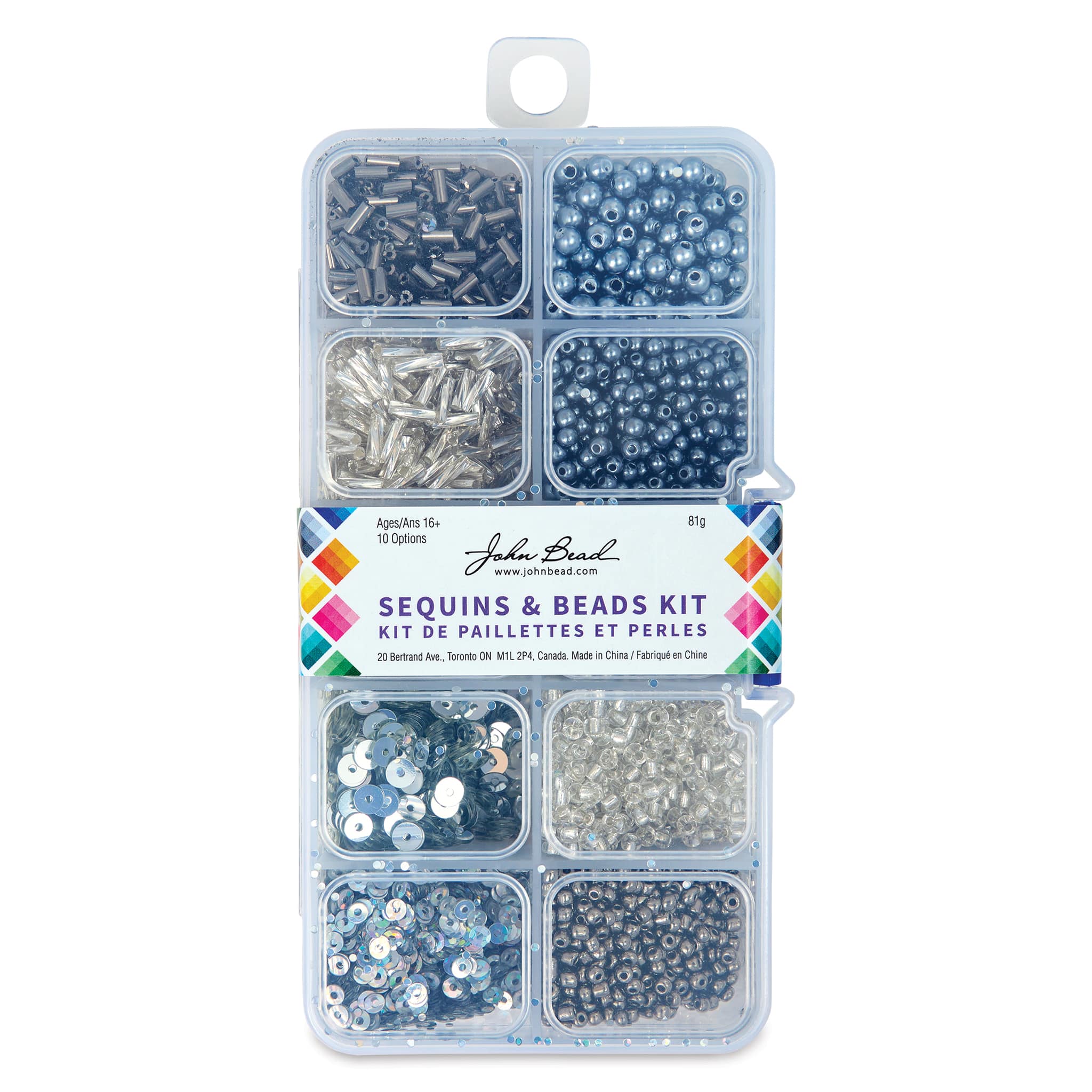 John Bead 10 Types Mix Sequins and Beads Kit for Jewelry Making - Silver