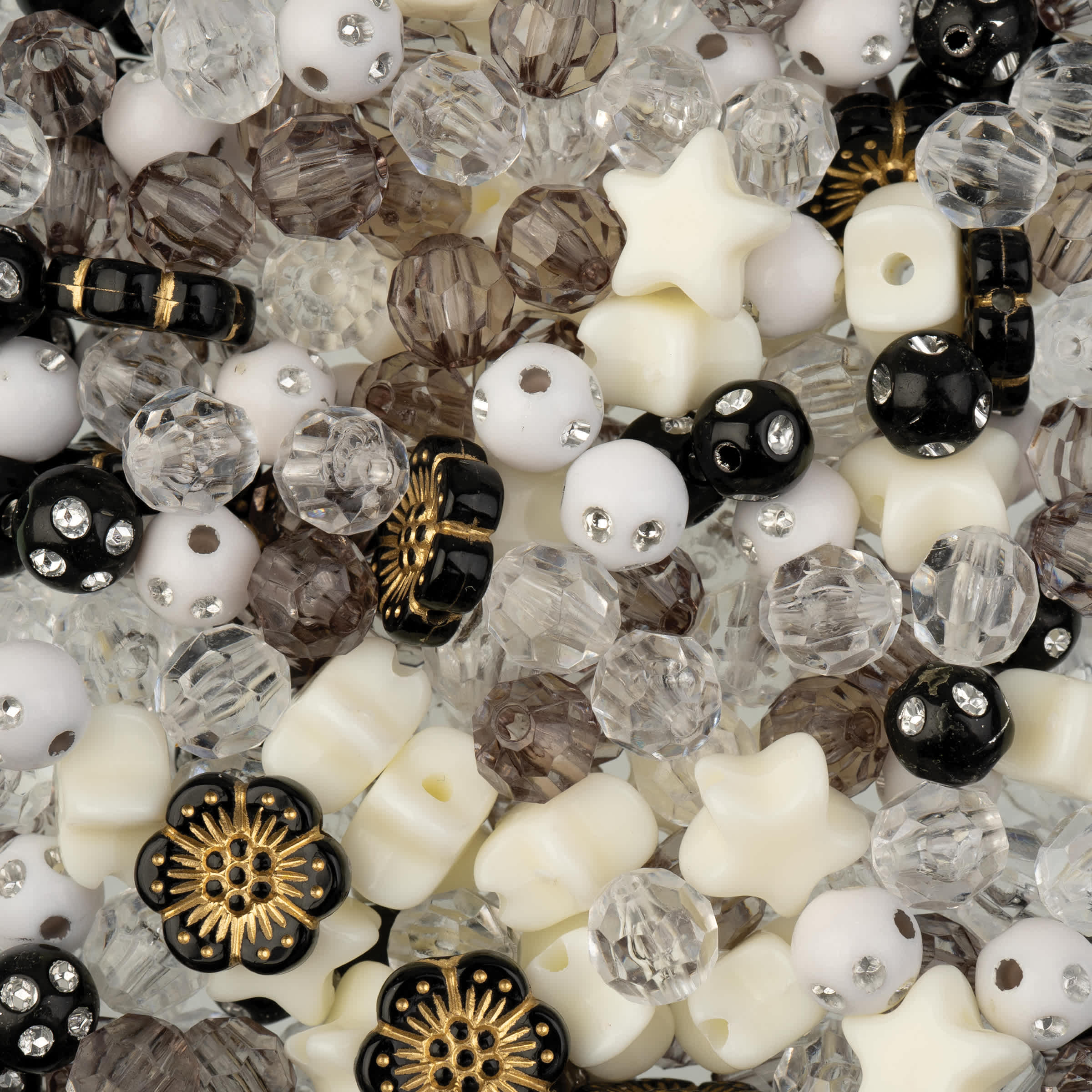 John Bead 8mm Star Mix Plastic Beads, 70g - Black  whtie