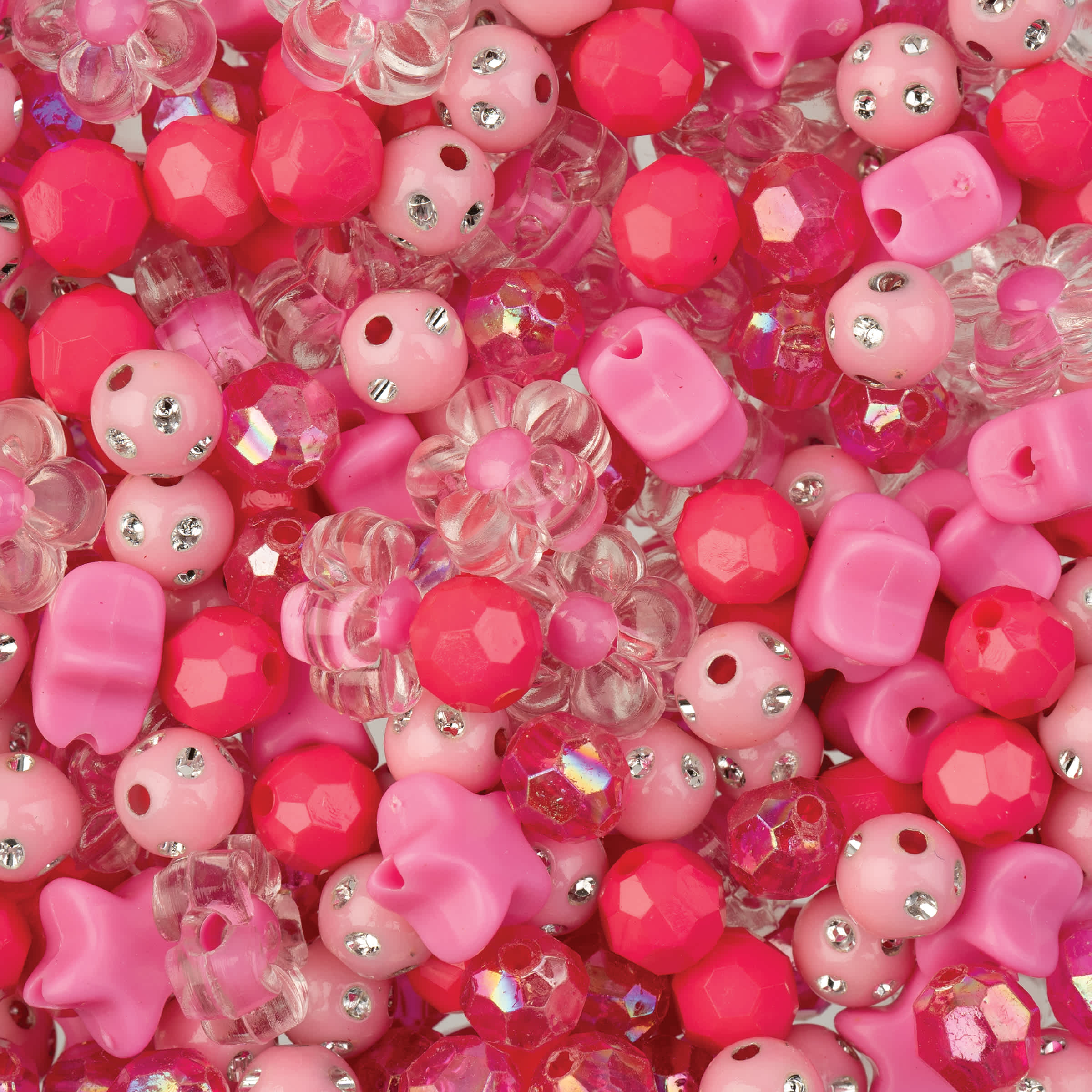 John Bead 8mm Star Mix Plastic Beads, 70g - Pink