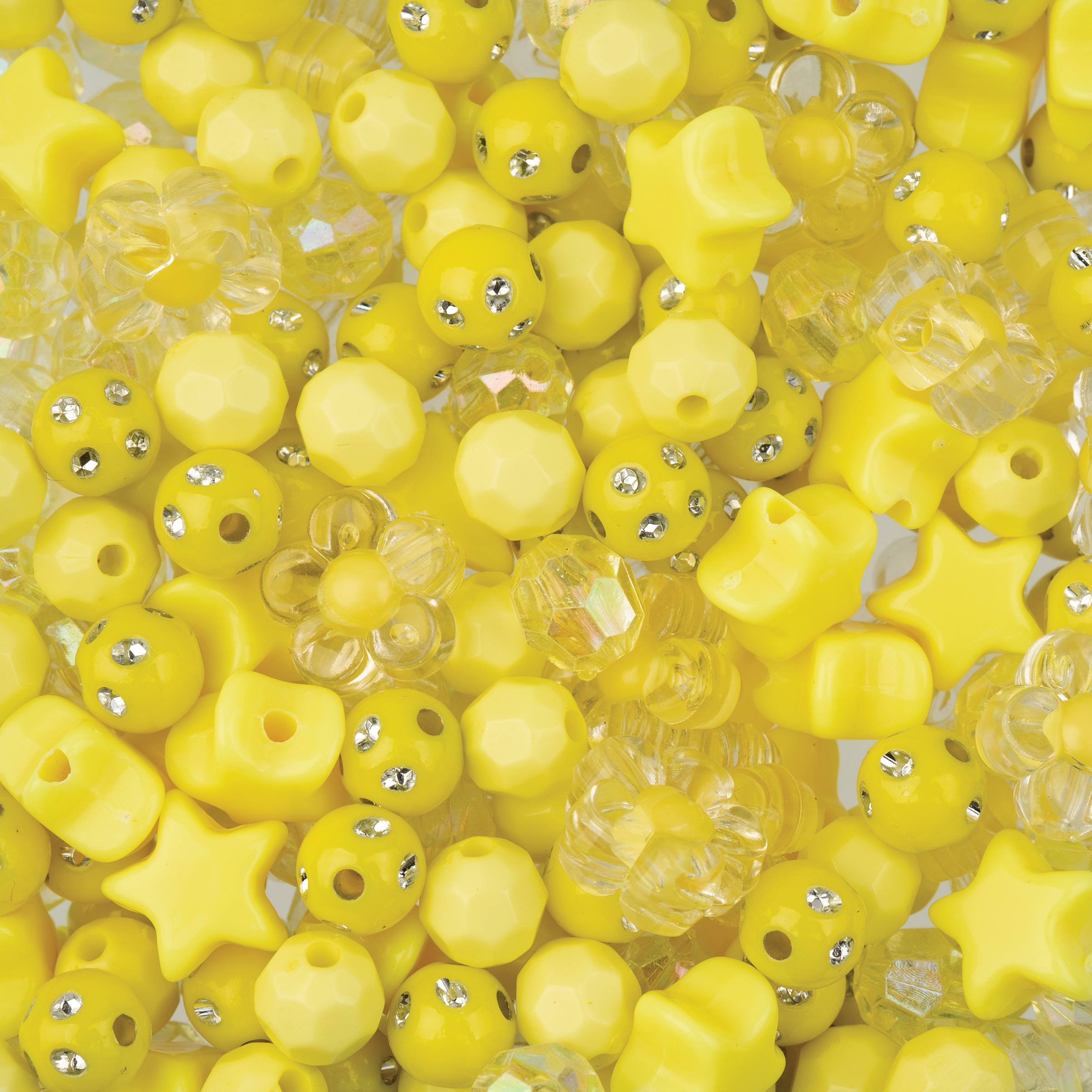 John Bead 8mm Star Mix Plastic Beads, 70g - Yellow