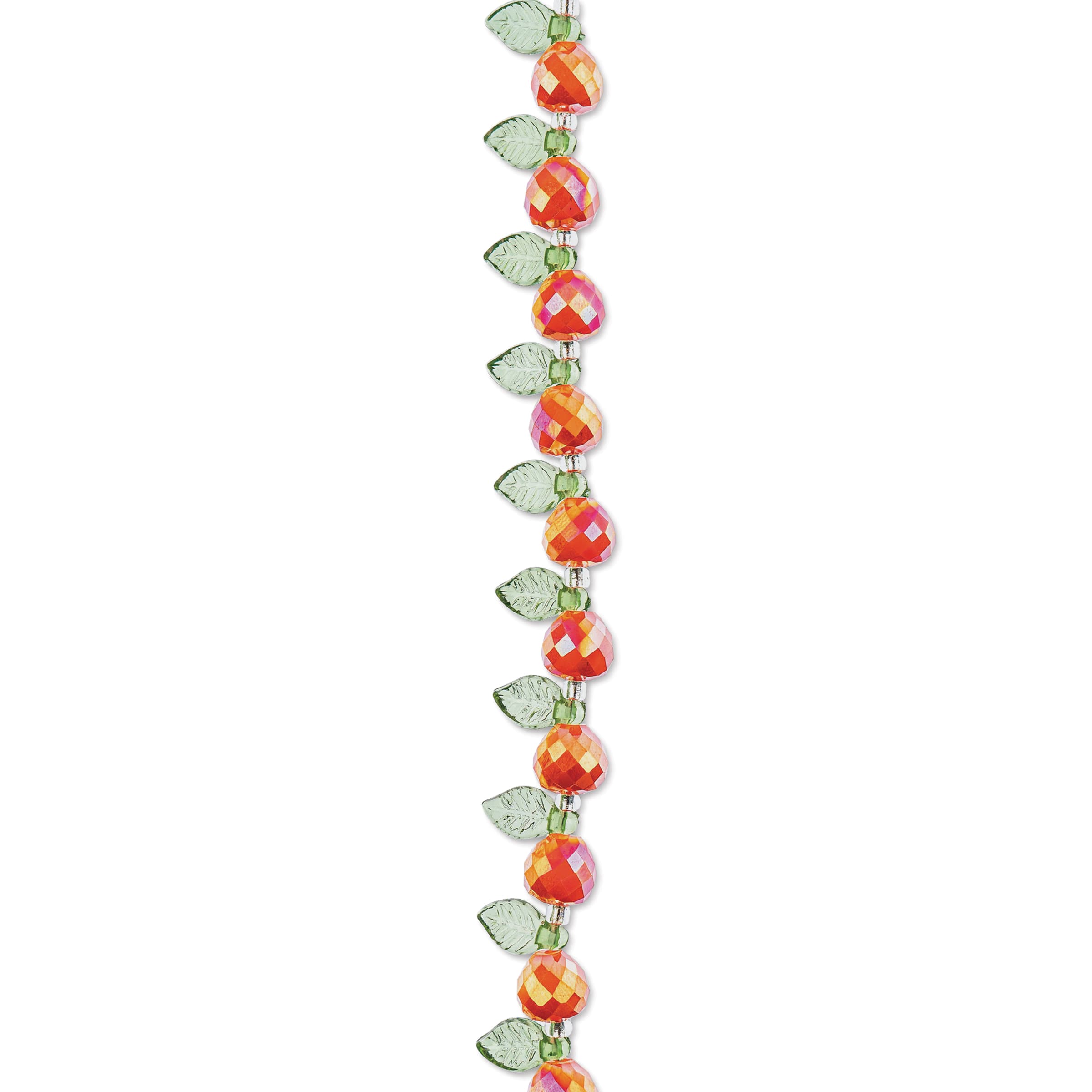 John Bead Crystal Lane DIY Glass Garden Bead Single Strand - Pears and Leaves, Red and Green