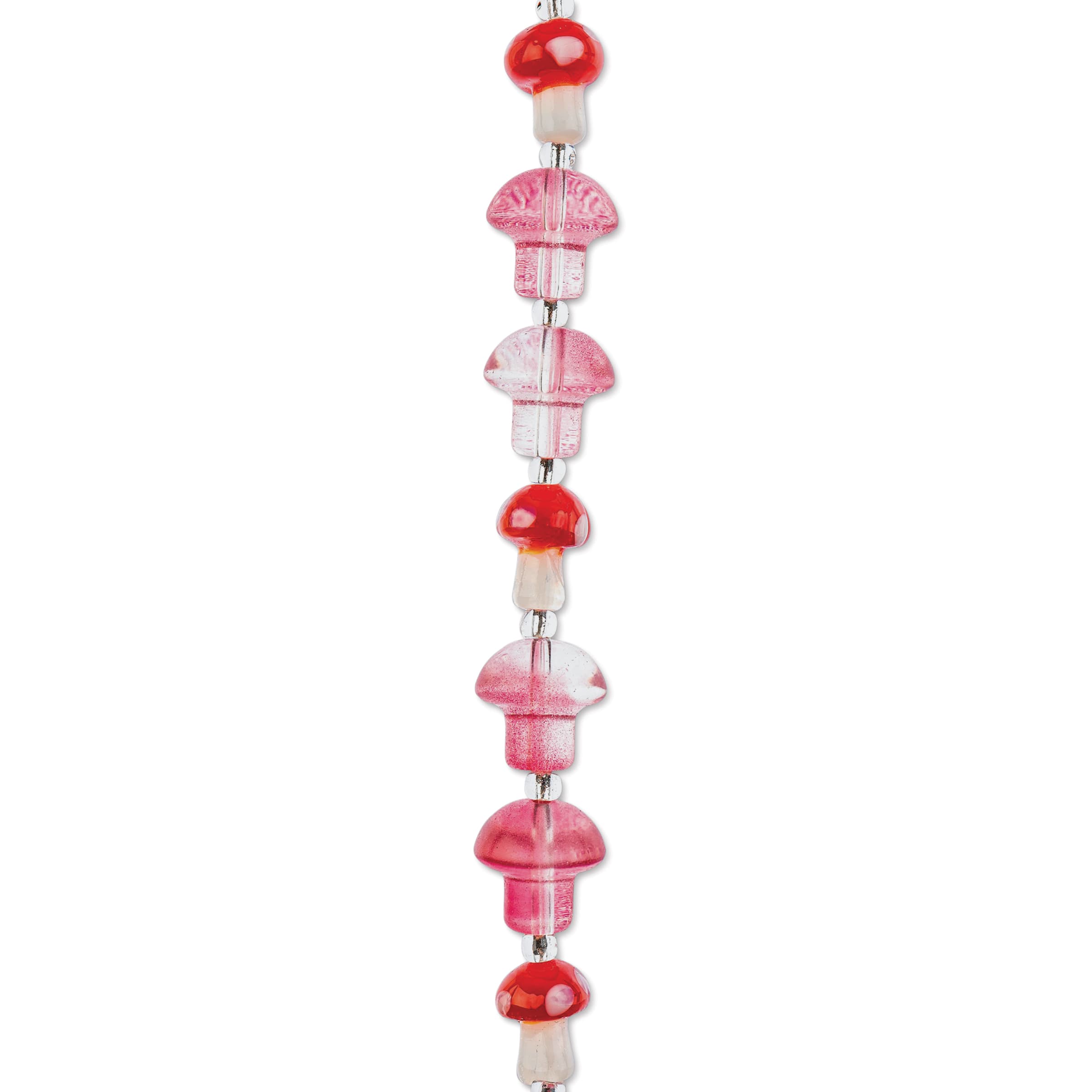 John Bead Crystal Lane DIY Glass Garden Bead Single Strand - Mushrooms, Pink and Red