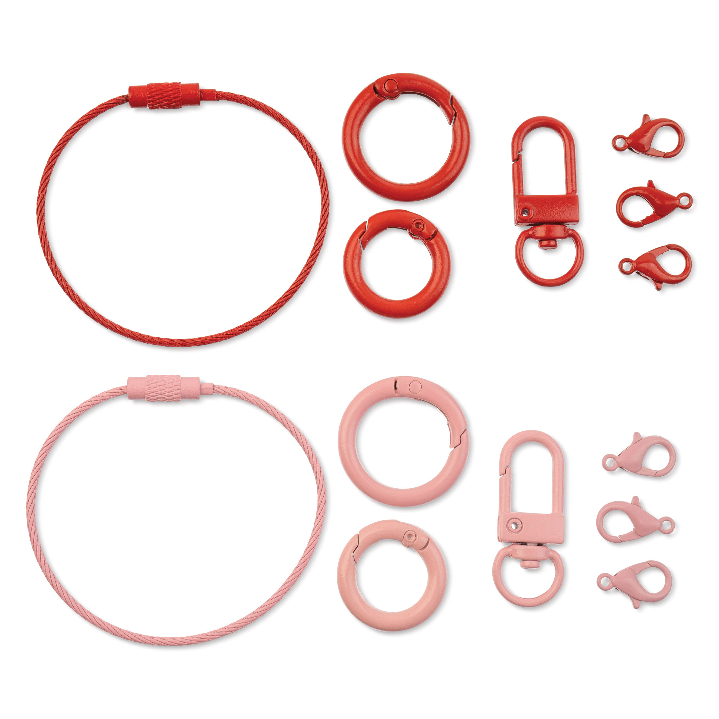 John Bead Super Cute Orange and Yellow Metal Wire Keychains Findings Kit - Red and Pink