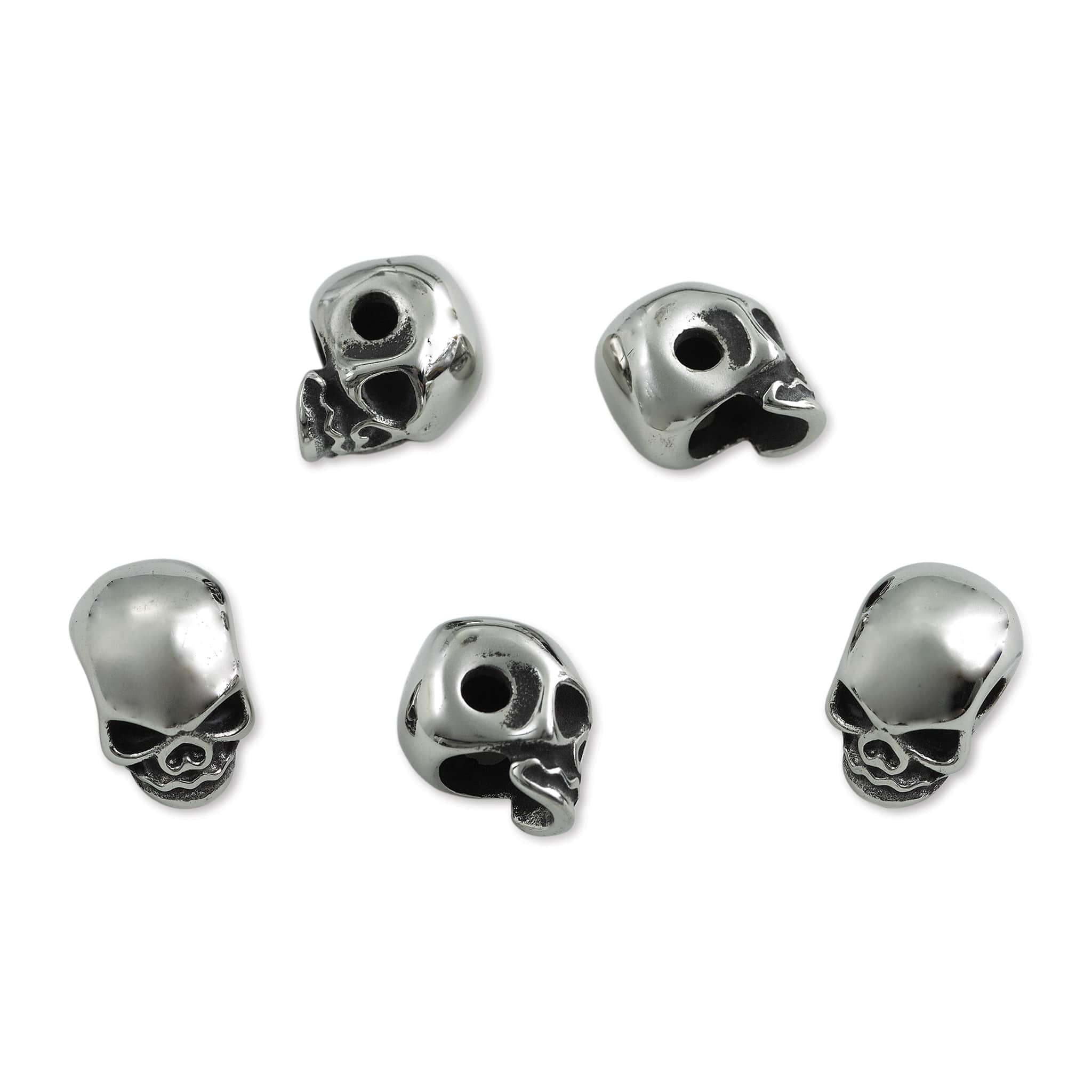 John Bead Antique Stainless Steel Beads - Skull 2, 8 x 13 mm, Pkg of 5