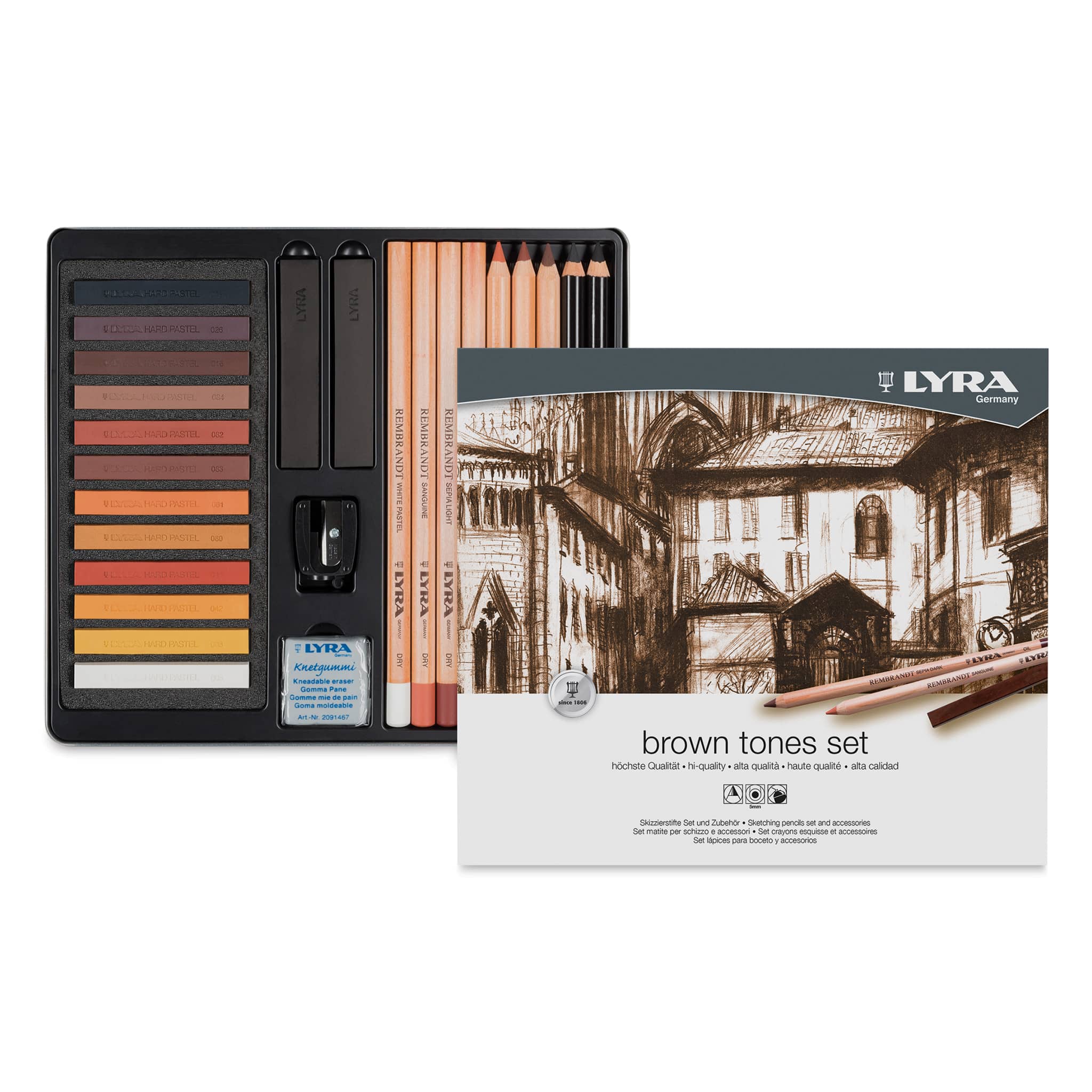 LYXL2051250 Brown Tones Sketching Tin with Artist Pencils & Pastels, Assorted Color - 25 Count