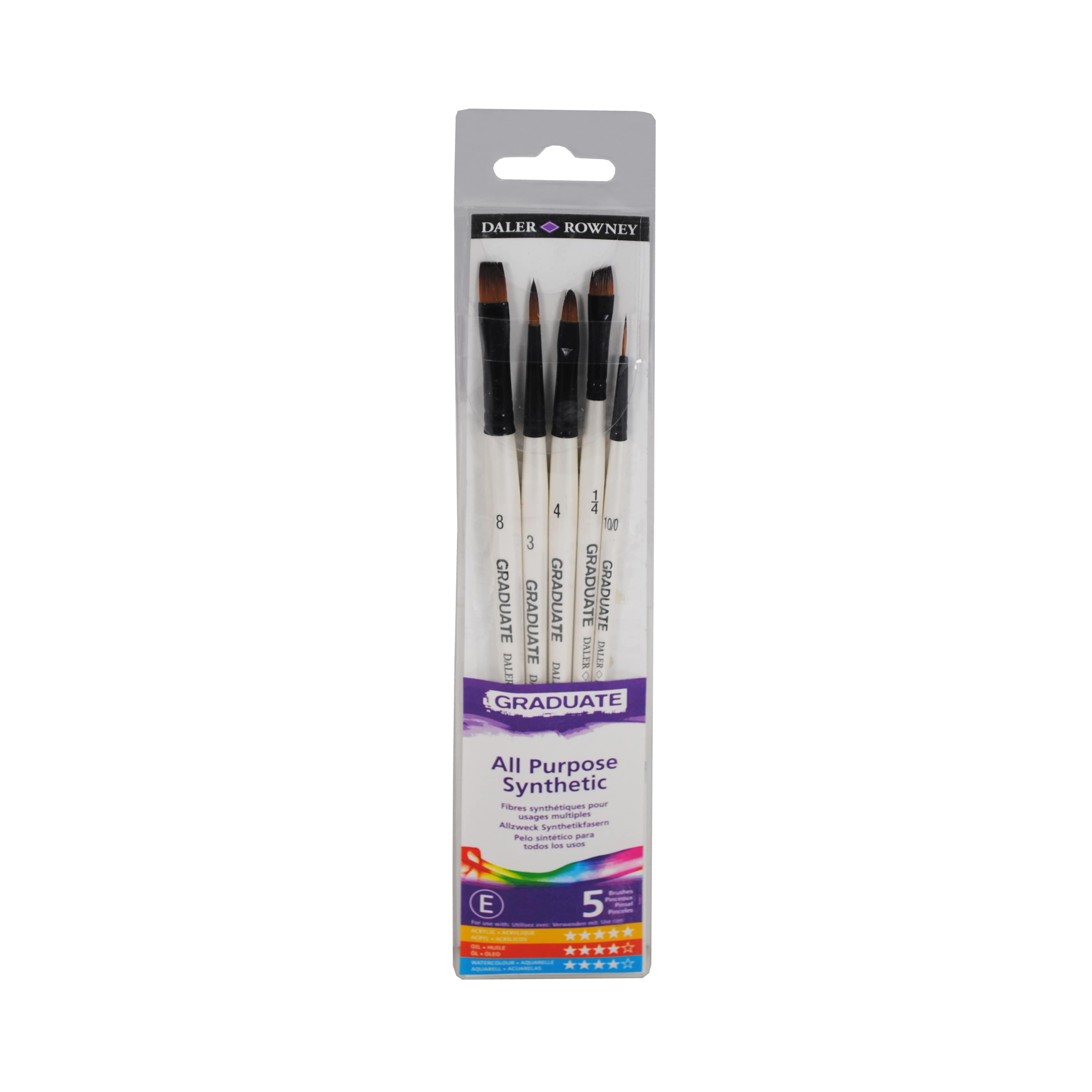 Daler‑Rowney® Graduate All Purpose Selection Synthetic Short Handle Paintbrushes Set By Daler-Rowney in White