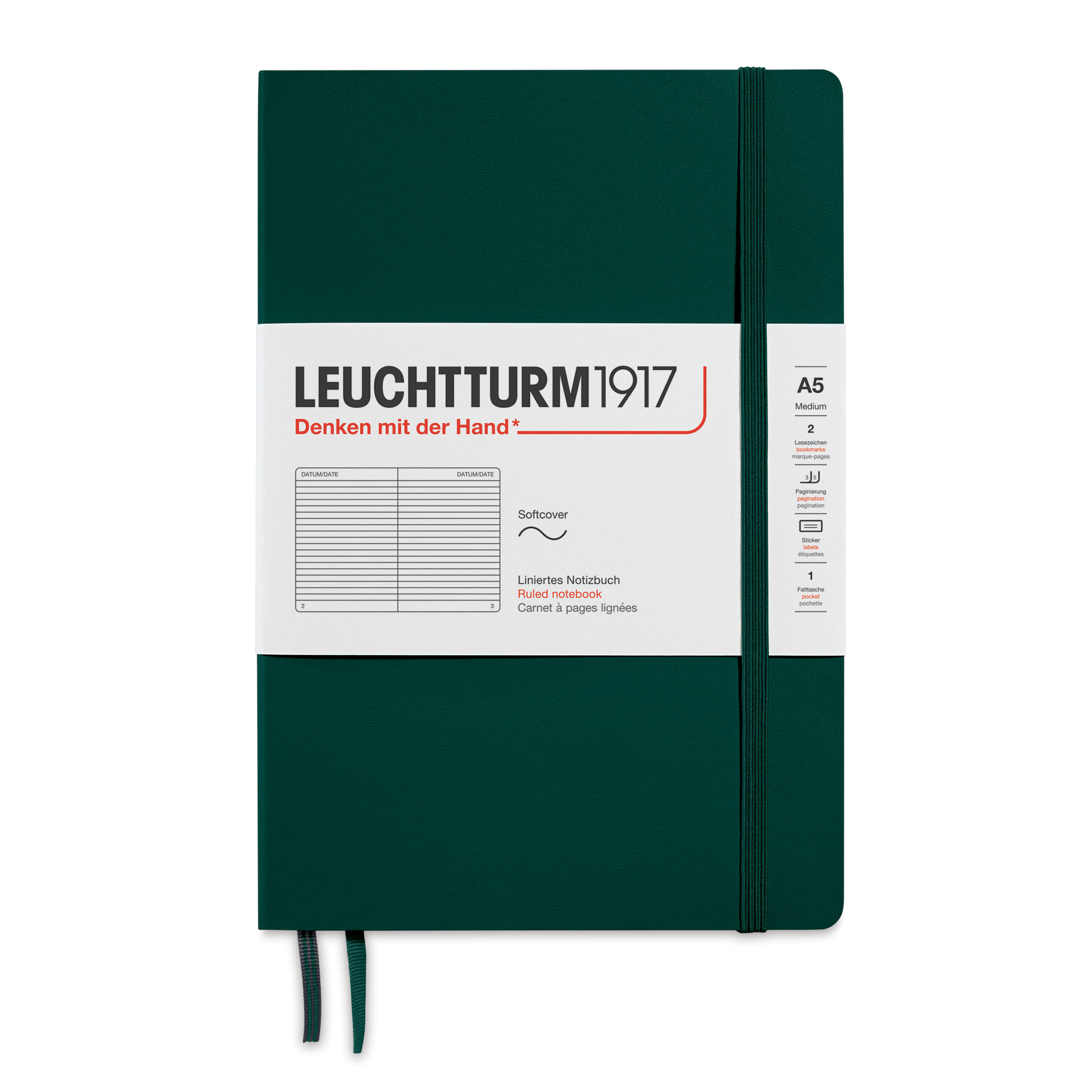 Leuchtturm1917 Ruled Softcover Notebook - Forest Green, 5-3/4" x 8-1/4"