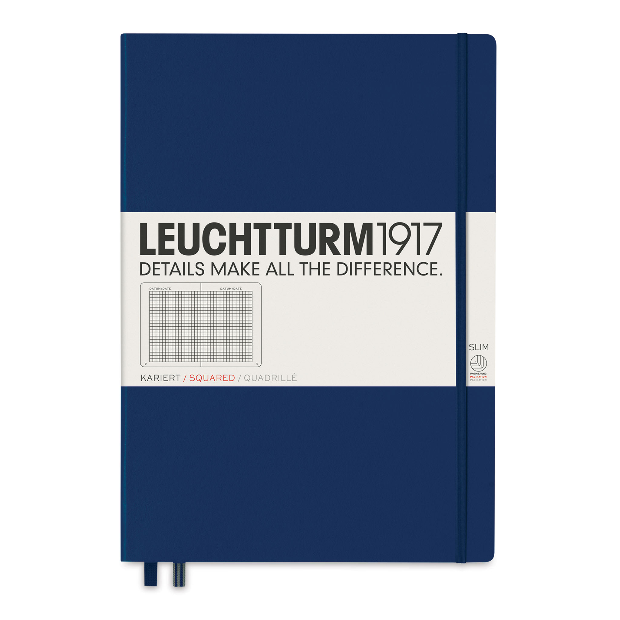 Leuchtturm1917 Squared Hardbound Notebook - Navy, Slim, 8-3/4" x 12-1/2"