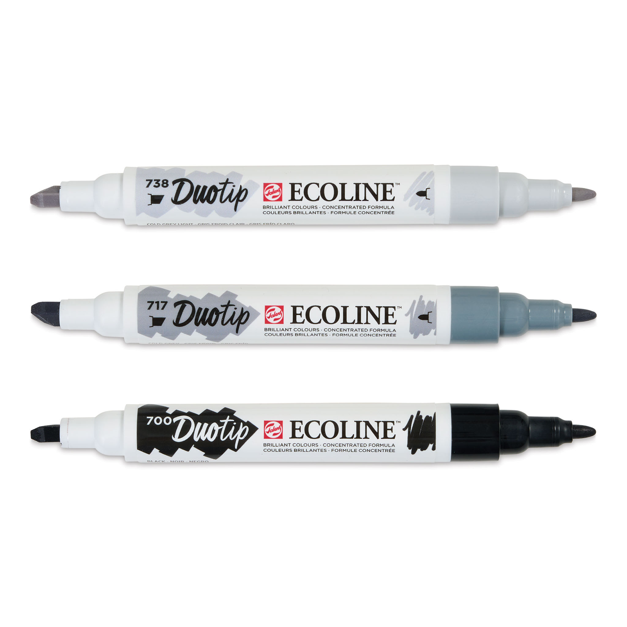 Royal Talens Ecoline DuoTip Markers - Black and Grey, Set of 3