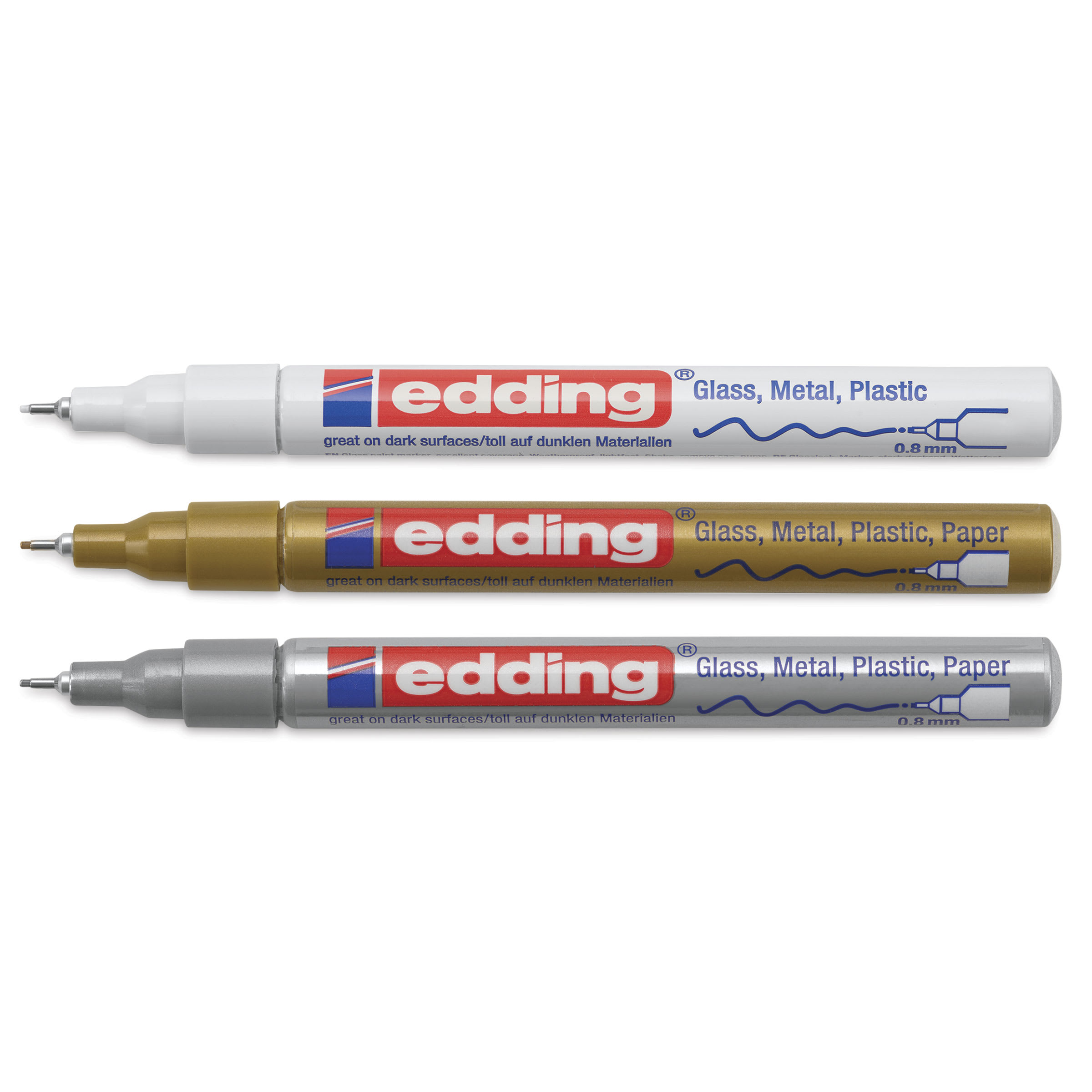 Edding Gloss Paint Markers - Metallic Colors, Set of 3, Round Nib, 0.8 mm