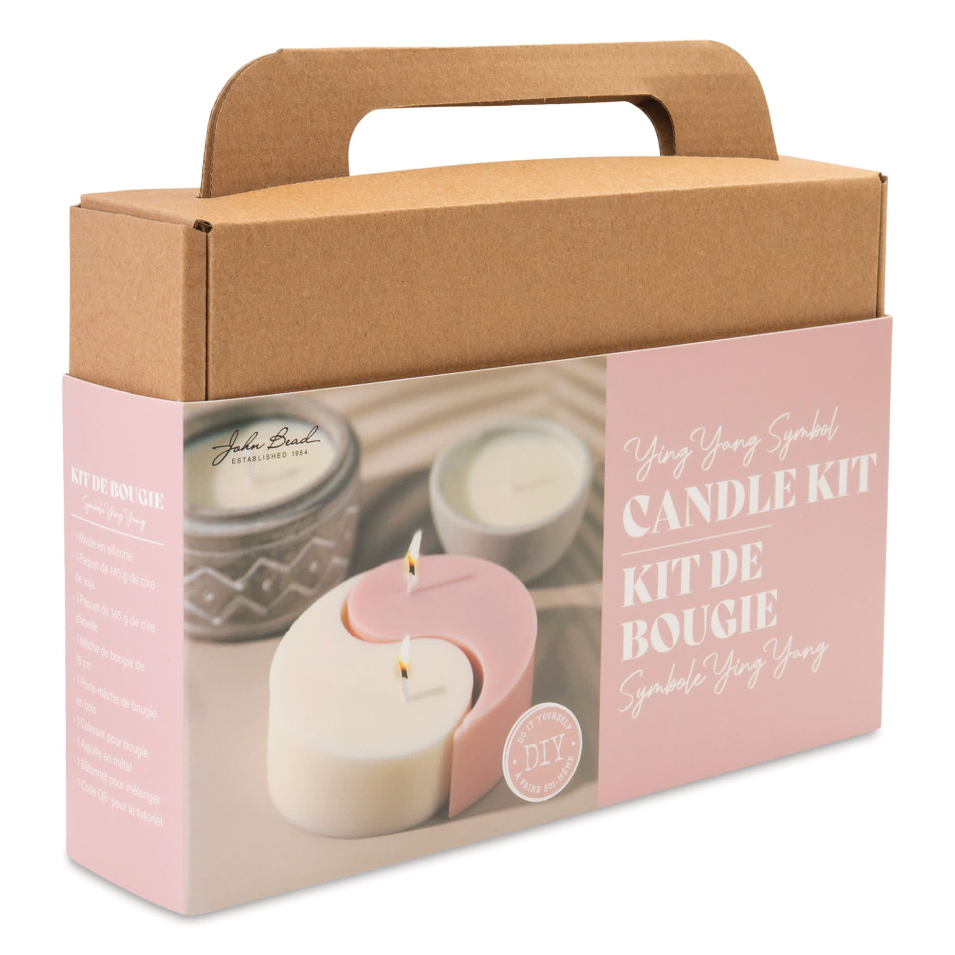 John Bead Decorative Candle Making Kit, Chinese Ying Yang Symbol Diy Art Kit for Home Decor Accessories - White