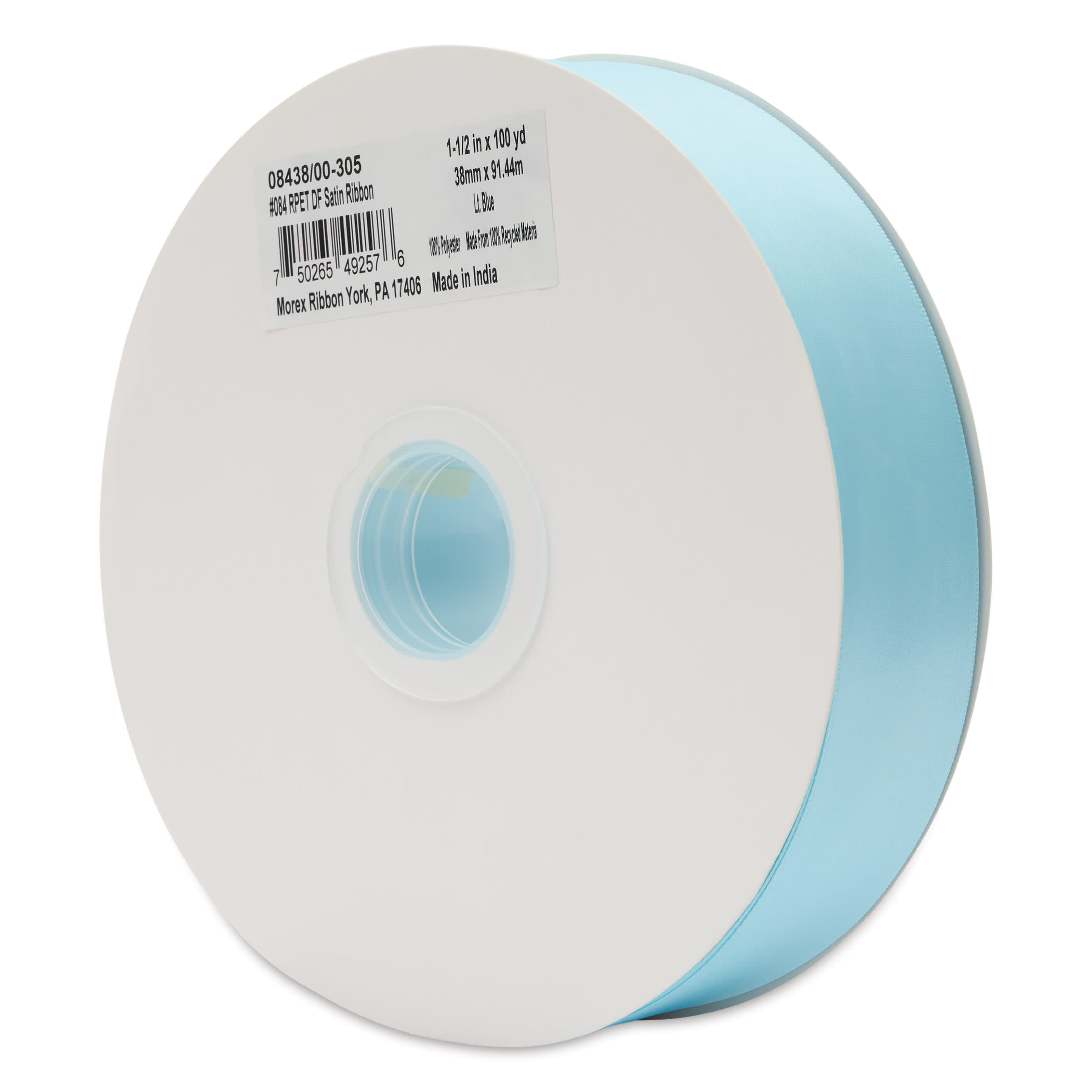Morex Recycled Double Faced Satin Ribbon - Light Blue, 1-1/2" x 100 yd