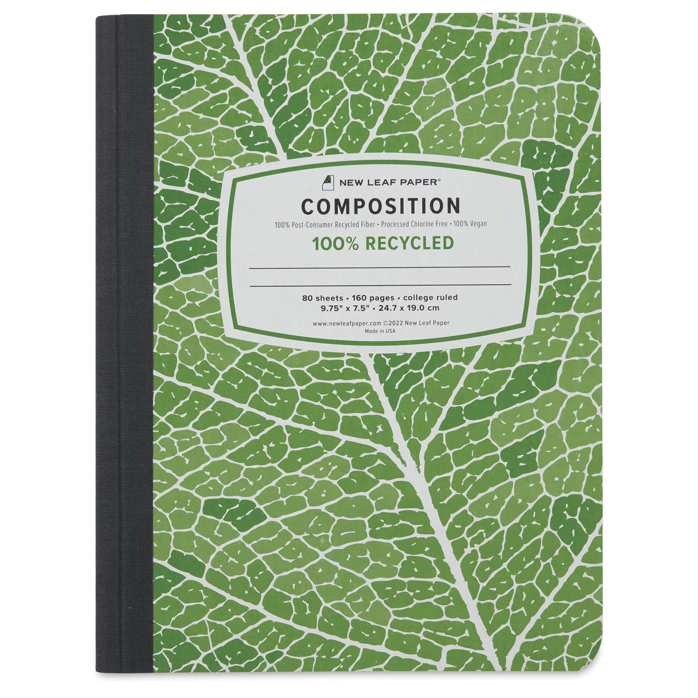 Leaf 10851 Leaf Composition Book, 9.75 x 7.5 in., College Ruled with Margin, Green Leaf Covers