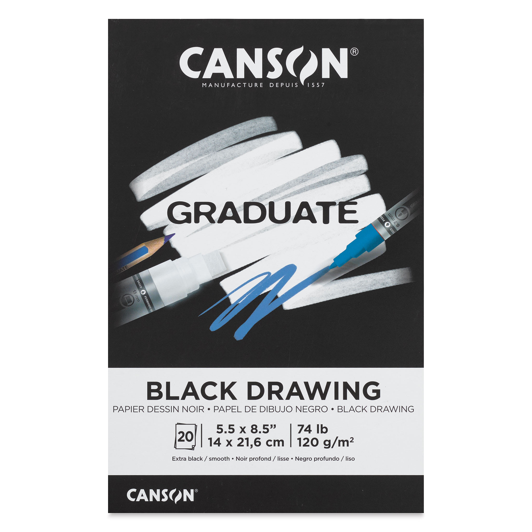 Canson Graduate Black Drawing Pad - 5-1/2" x 8-1/2", 20 Sheets