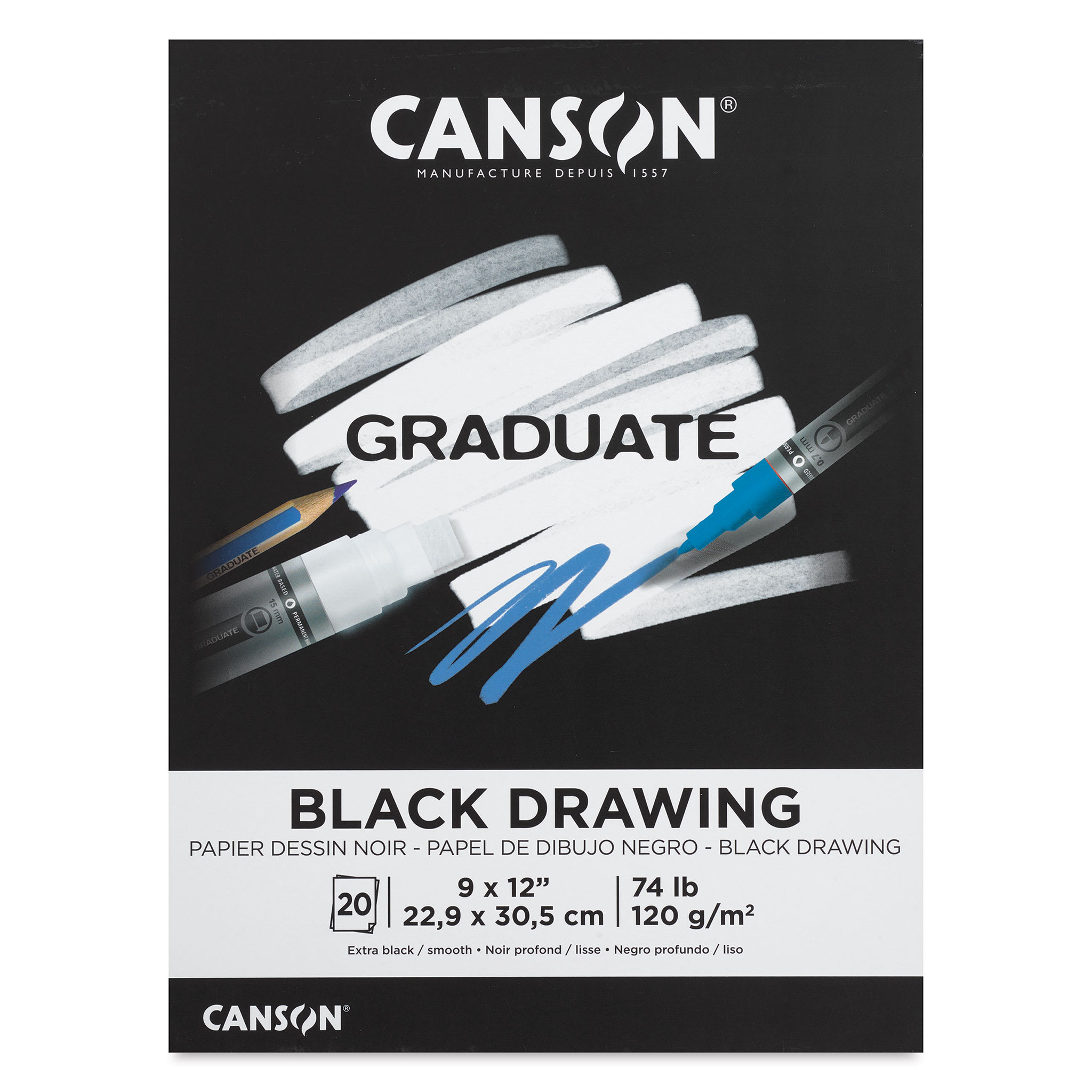 Canson Graduate Black Drawing Pad - 9" x 12", 20 Sheets