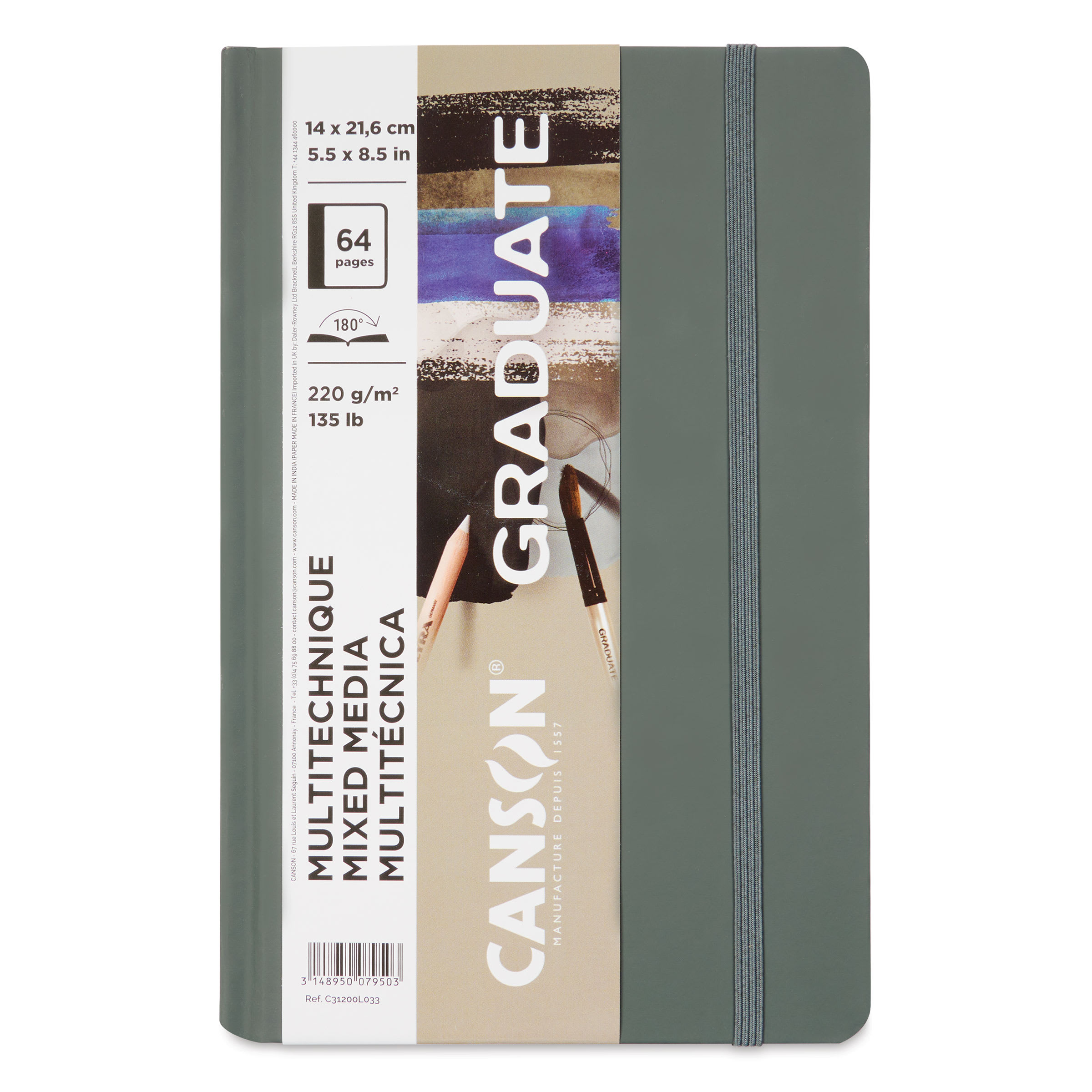 Canson Graduate Mixed Media Book - Gray, 5-1/2" x 8-1/2", 135 lb, 32 Sheets