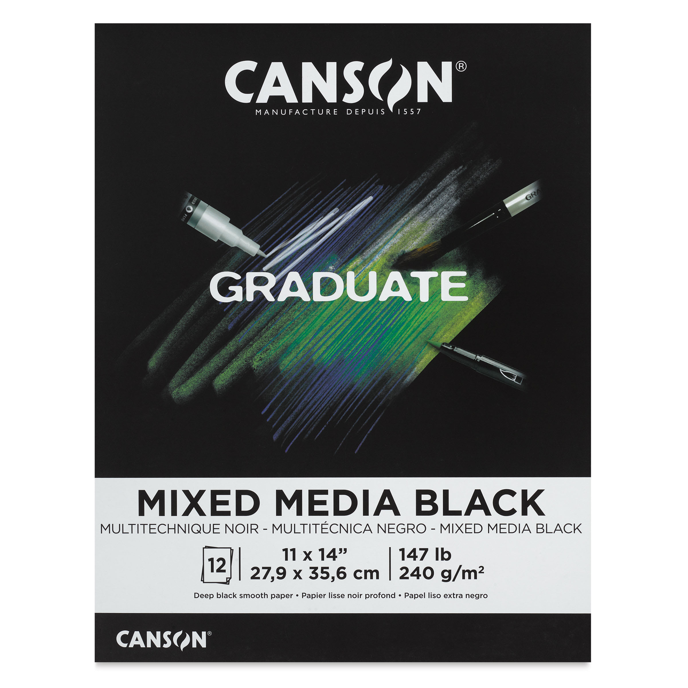 Canson Graduate Black Mixed Media Pad - 11" x 14", 12 Sheets
