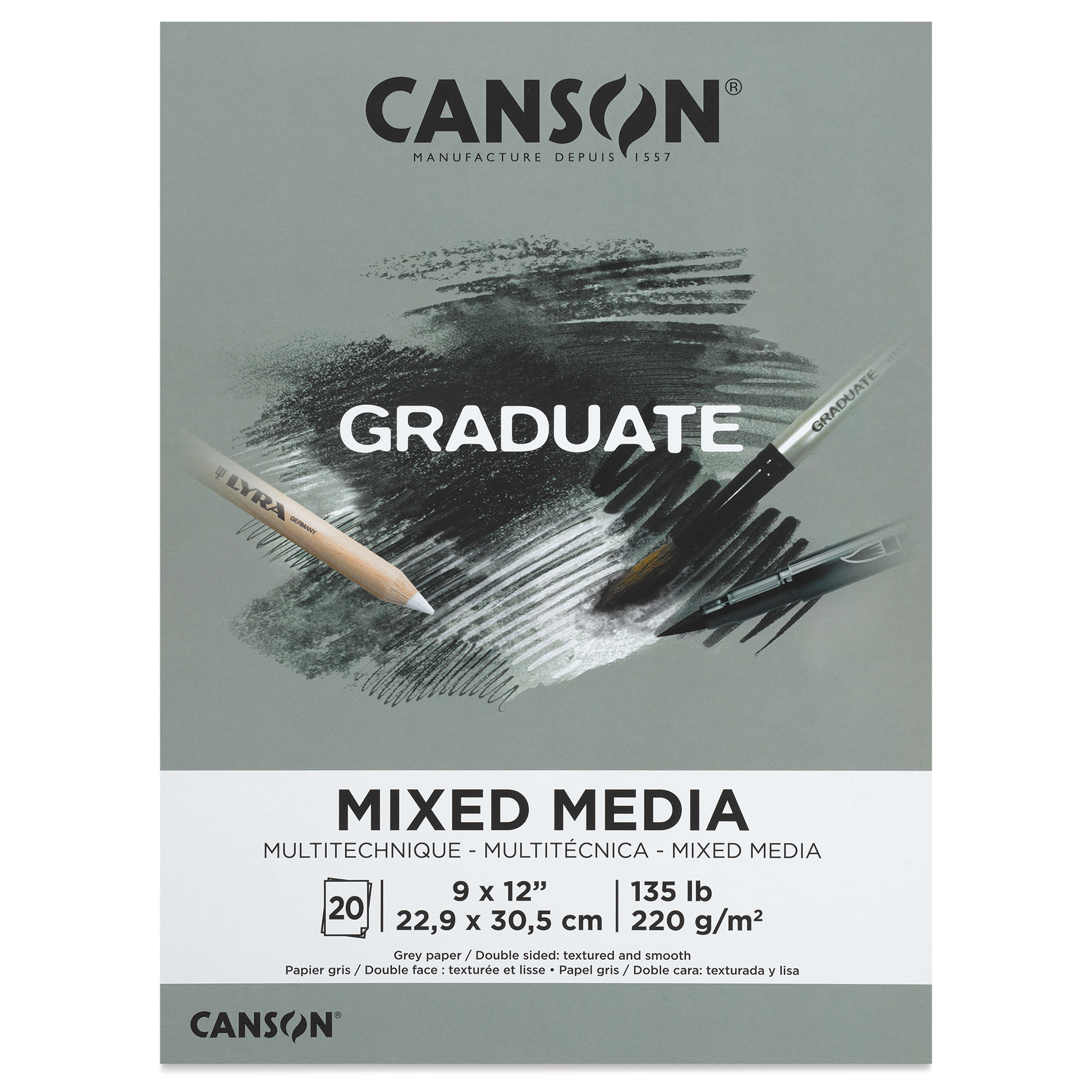 Canson Graduate Toned Mixed Media Pad - Gray, 9" x 12", 20 Sheets