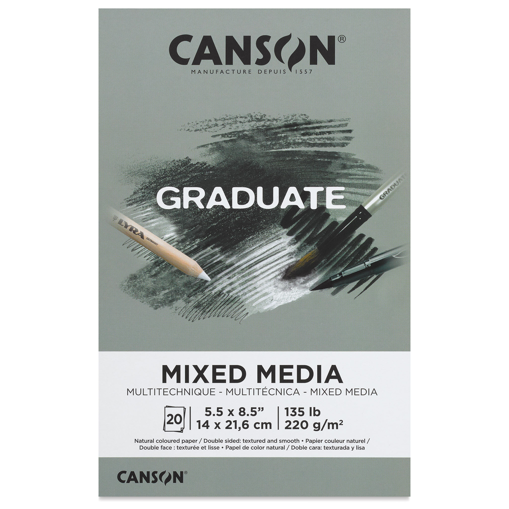 Canson Graduate Toned Mixed Media Pad - Gray, 5-1/2" x 8-1/2", 20 Sheets