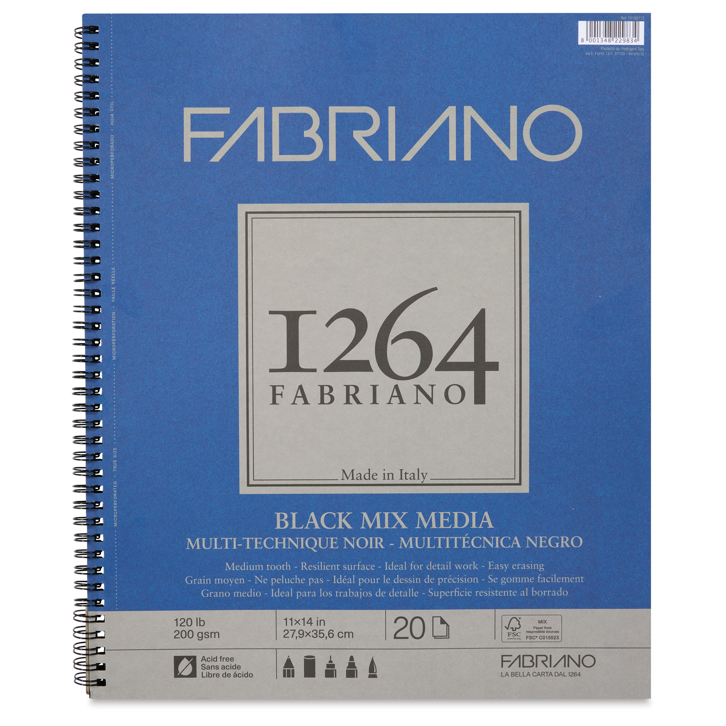 Fabriano 1264 Black Mixed Media Pad - 11" x 14", 120 lb, 20 Sheets