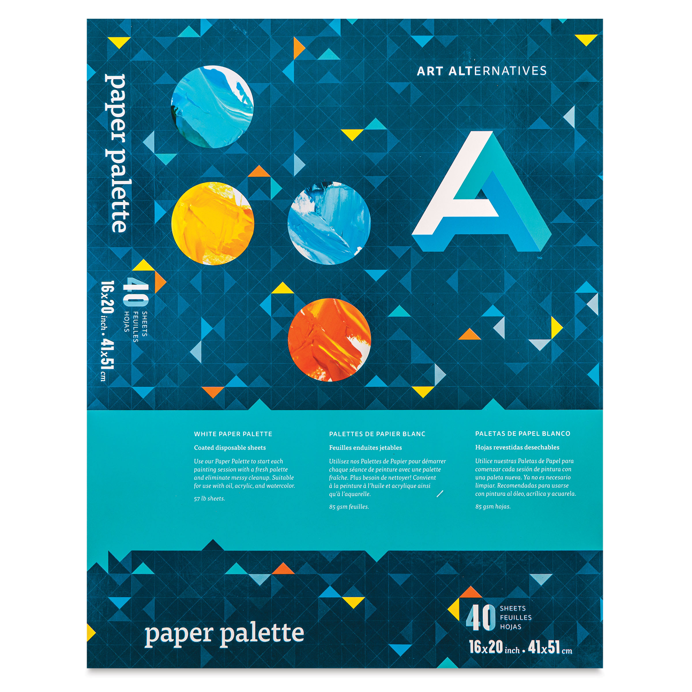 Art Alternatives White Paper Palette Pad, 40 Sheets, White, 16" x 20"