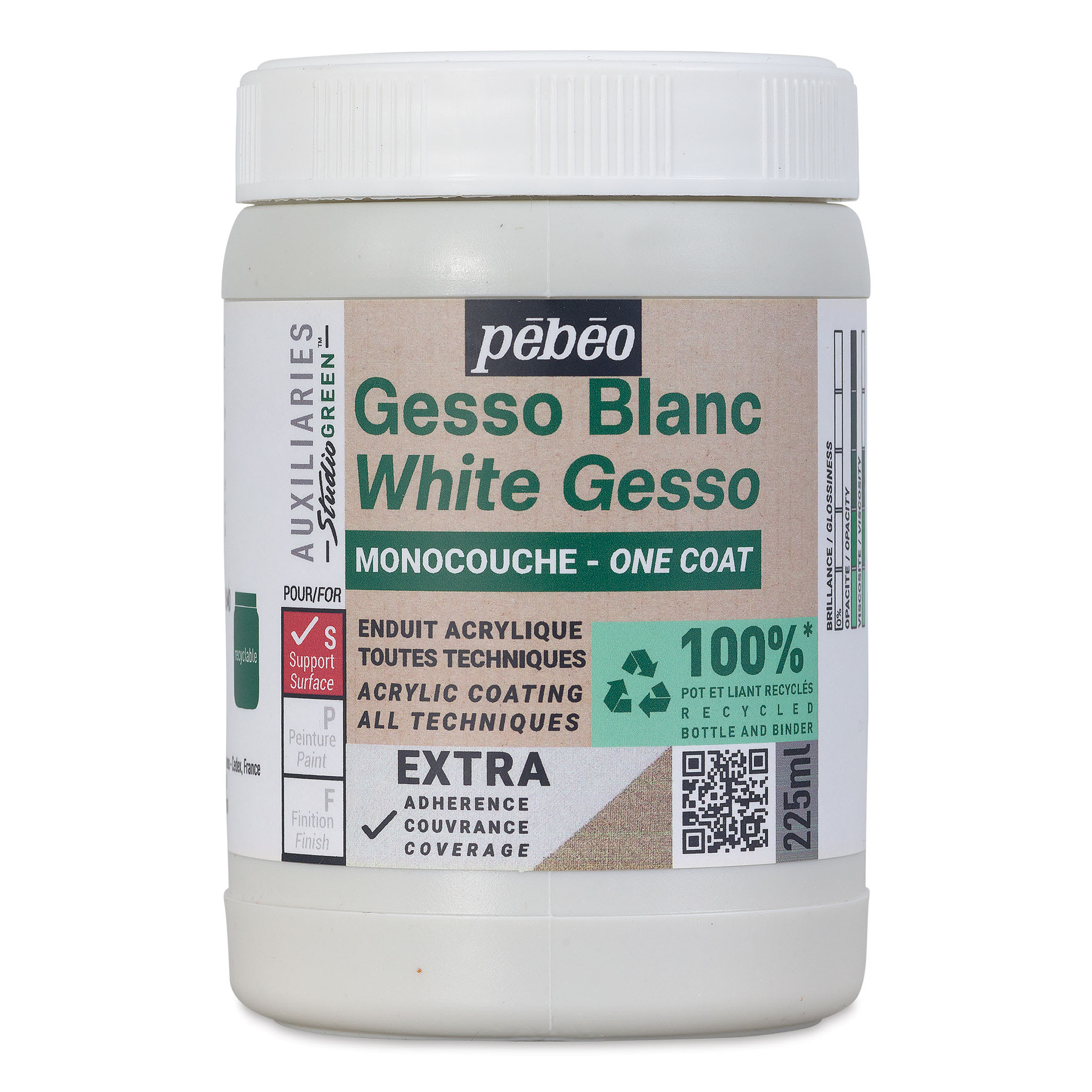 Pebeo Studio Green Gesso - One Coat White, 225 ml