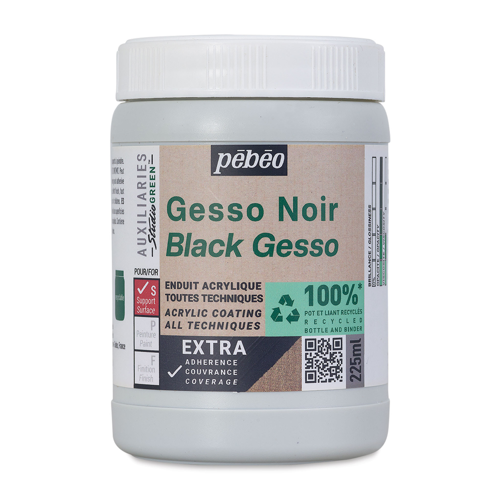 Pebeo Studio Green Gesso - Black, 225 ml