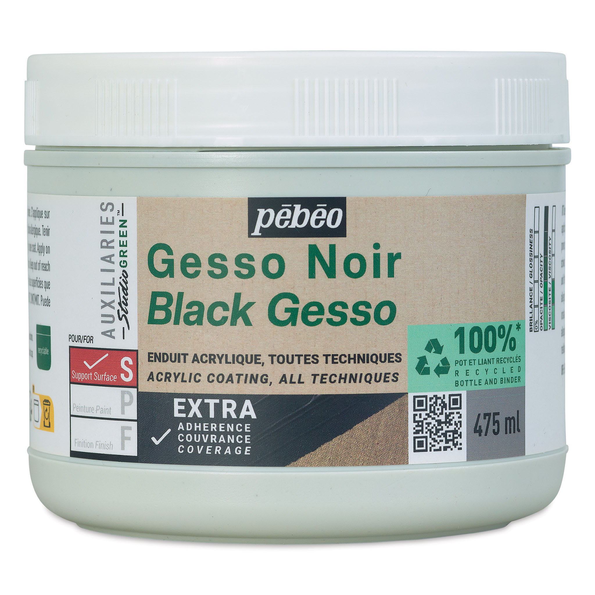 Pebeo Studio Green Gesso - Black, 475 ml