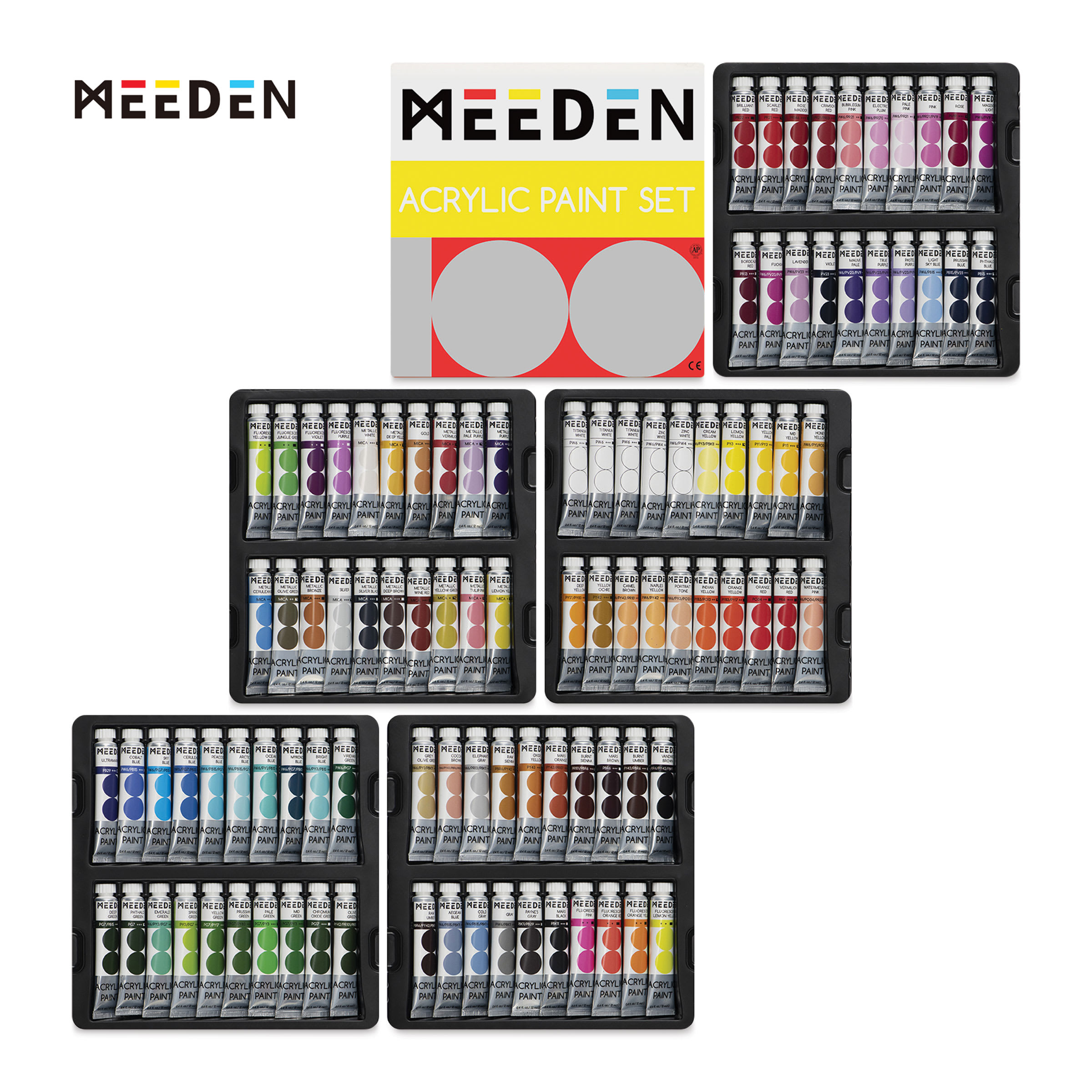 Meeden Heavy Body Acrylic Paints- Set of 100, Assorted Colors, 12 ml tubes