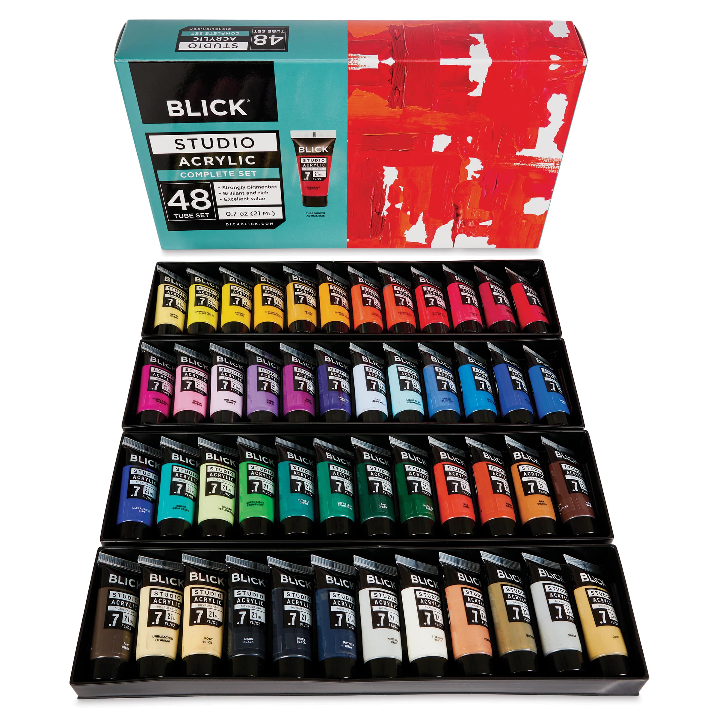 Blick Studio Acrylics - Set of 48, Assorted Colors, 21 ml tubes