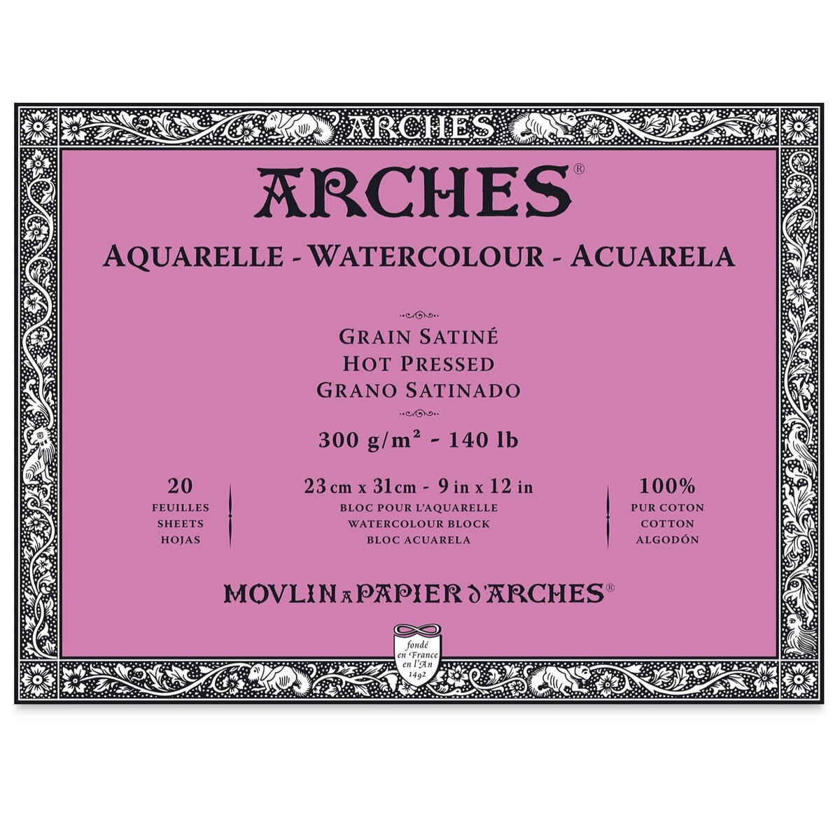 Arches Watercolor Block - 9" x 12", Hot Press, 20 Sheets