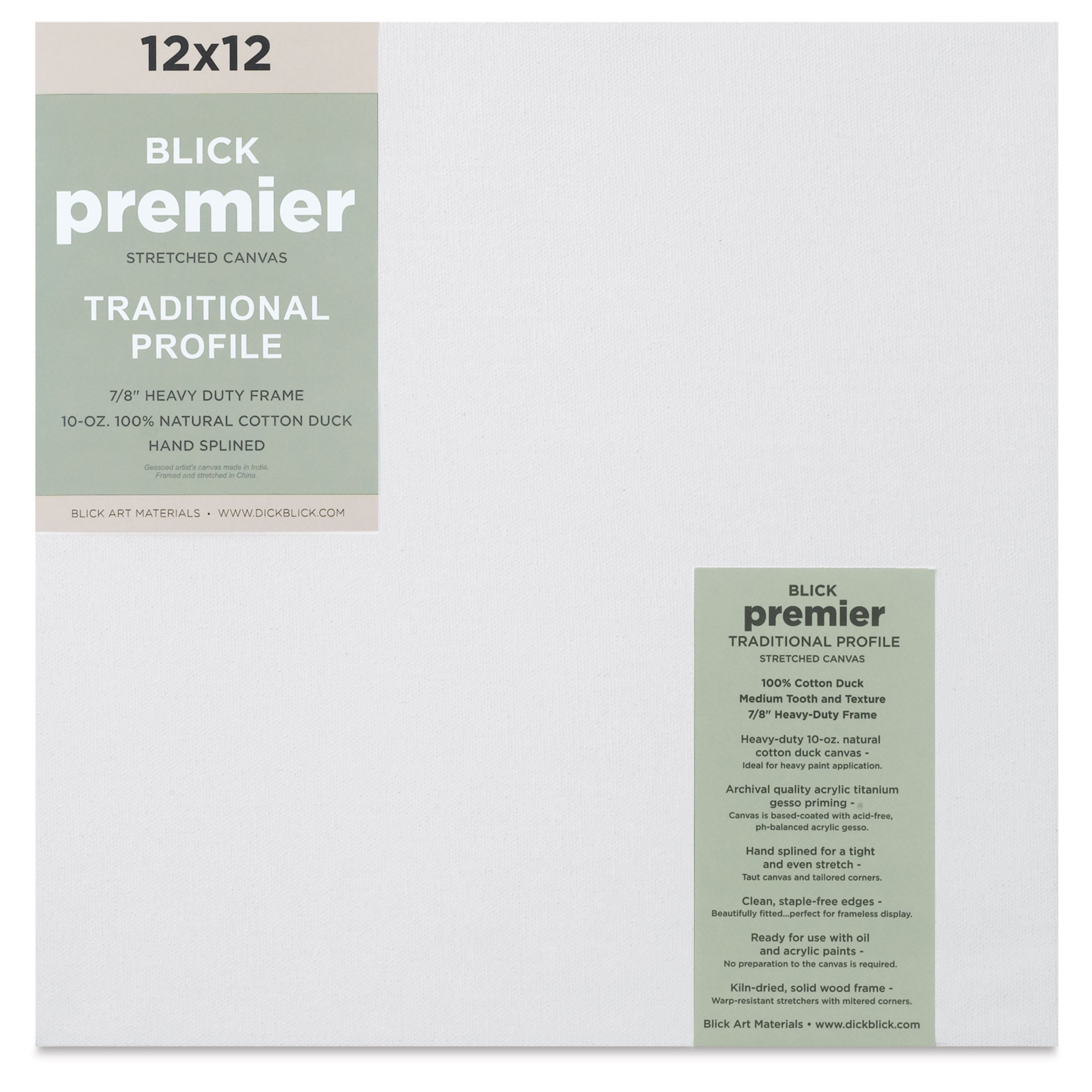 Blick Premier Stretched Cotton Canvas - Traditional Profile, Splined, 12" x 12"