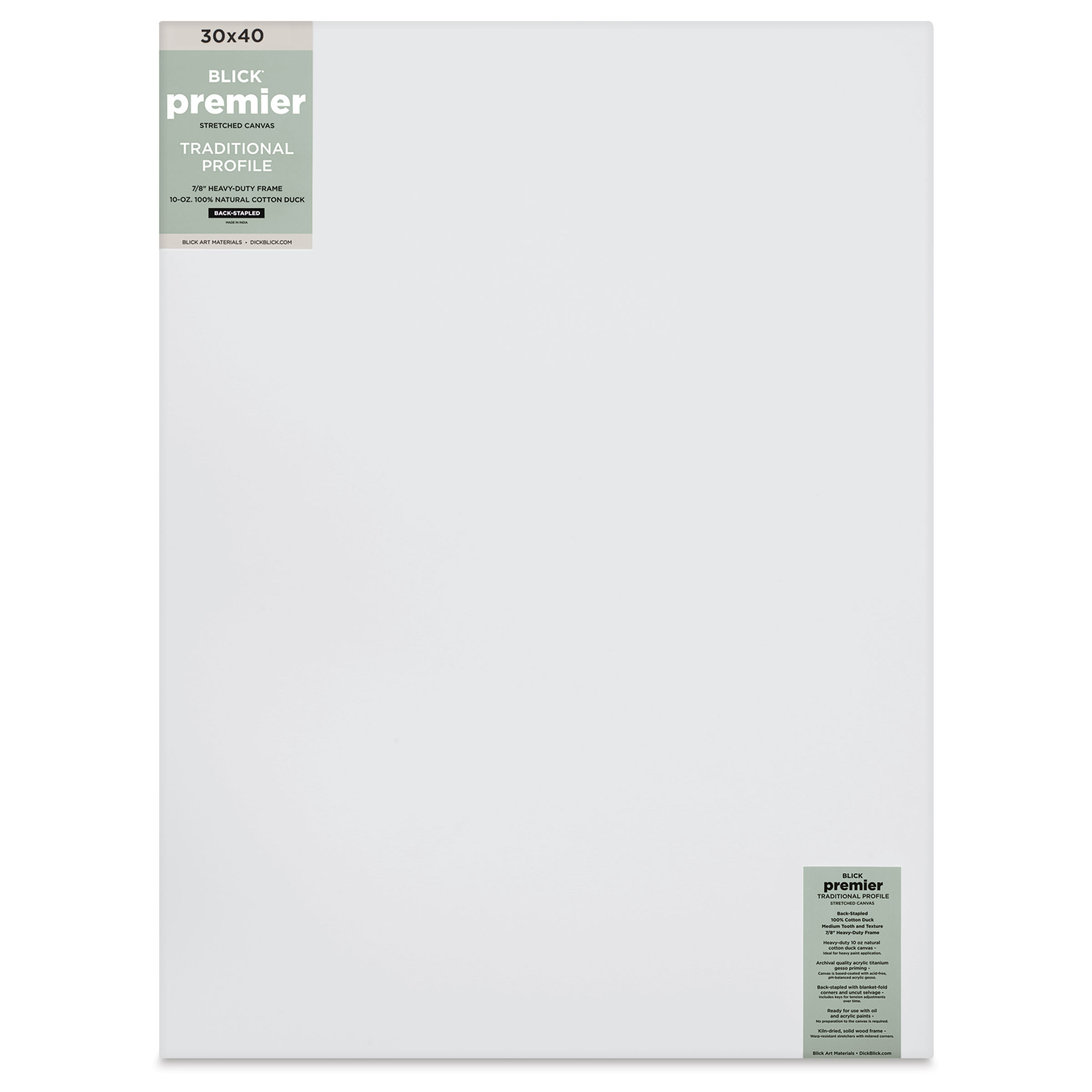 Blick Premier Stretched Cotton Canvas - Traditional Profile, Back-Stapled, 30" x 40"