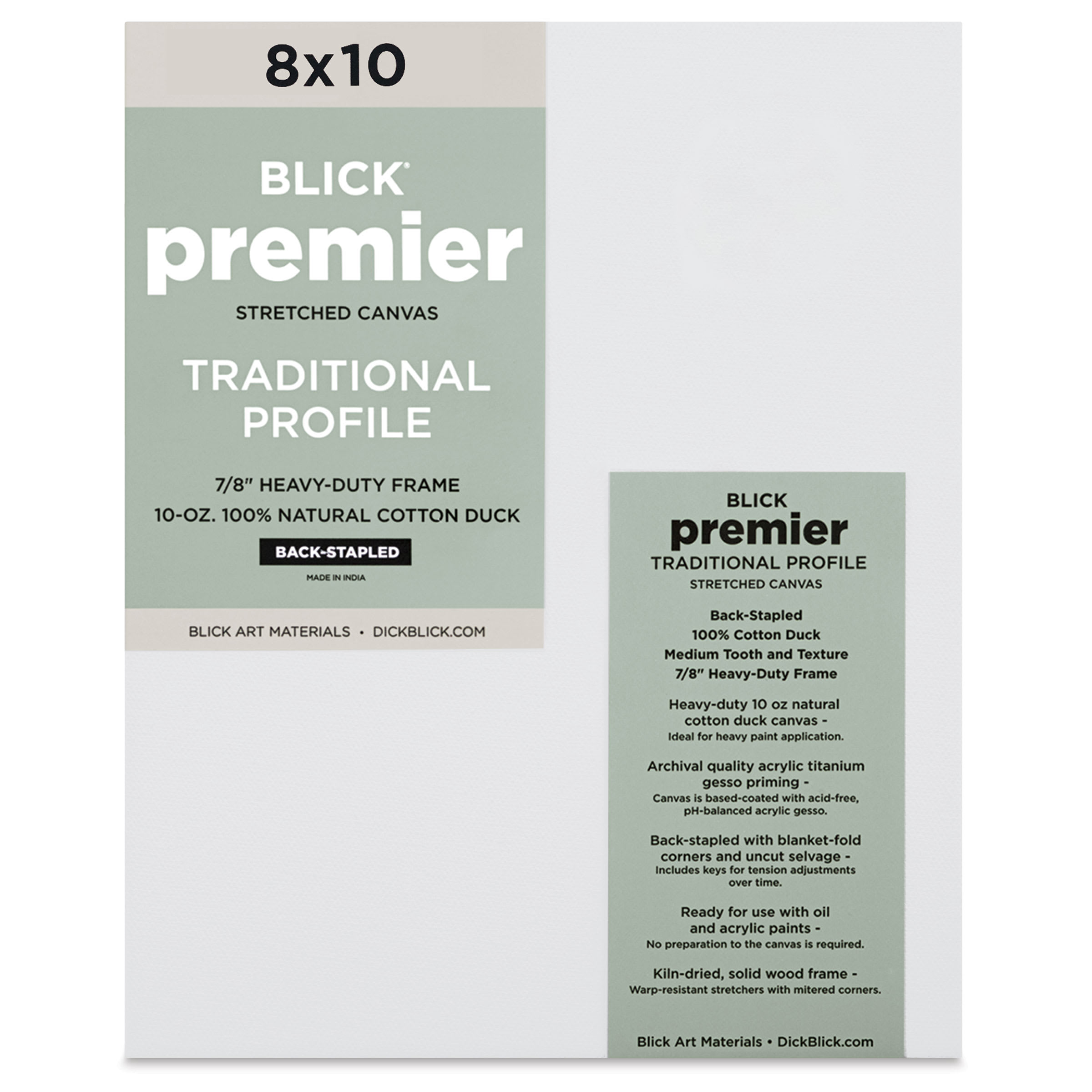 Blick Premier Stretched Cotton Canvas - Traditional Profile, Back-Stapled, 8" x 10"