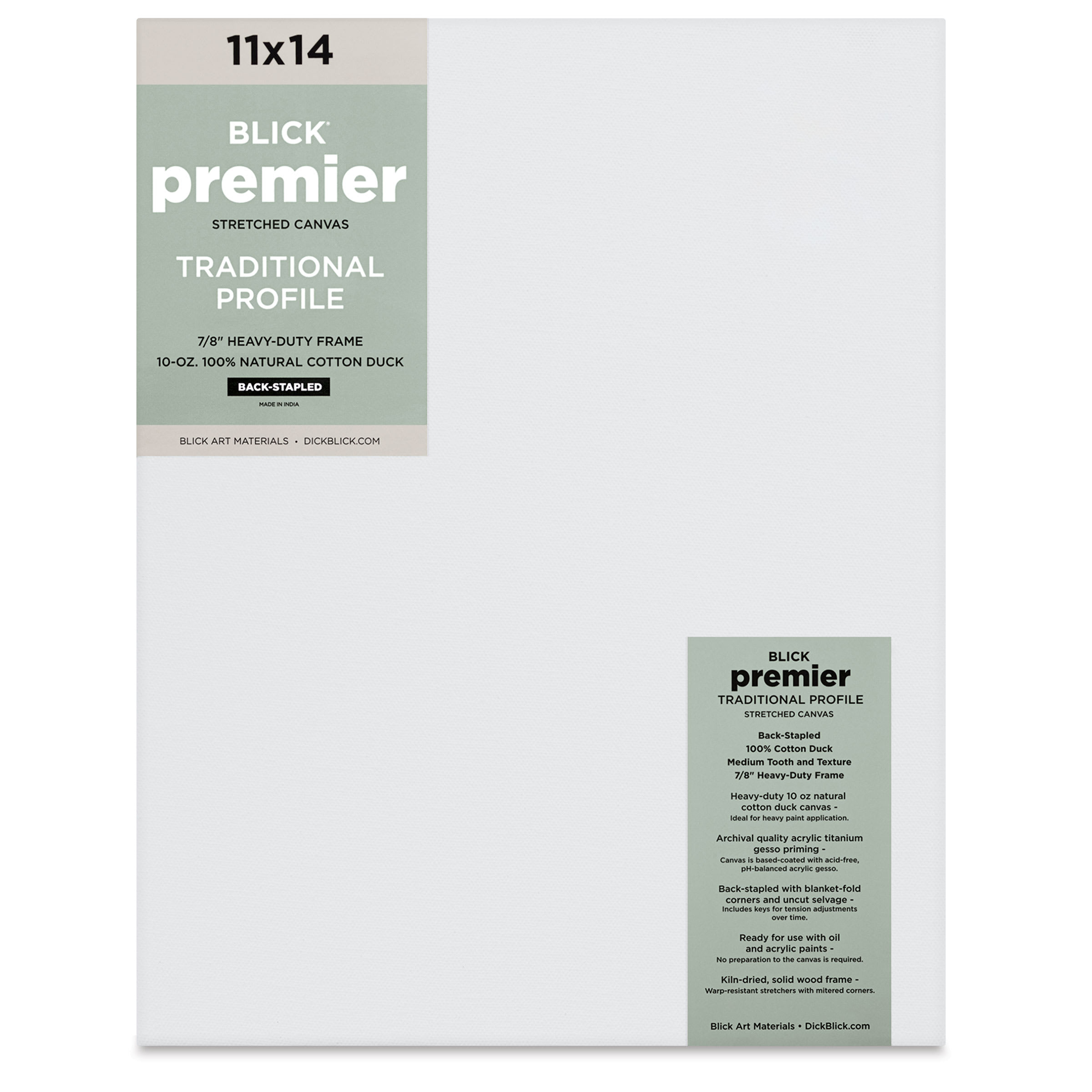 Blick Premier Stretched Cotton Canvas - Traditional Profile, Back-Stapled, 11" x 14"