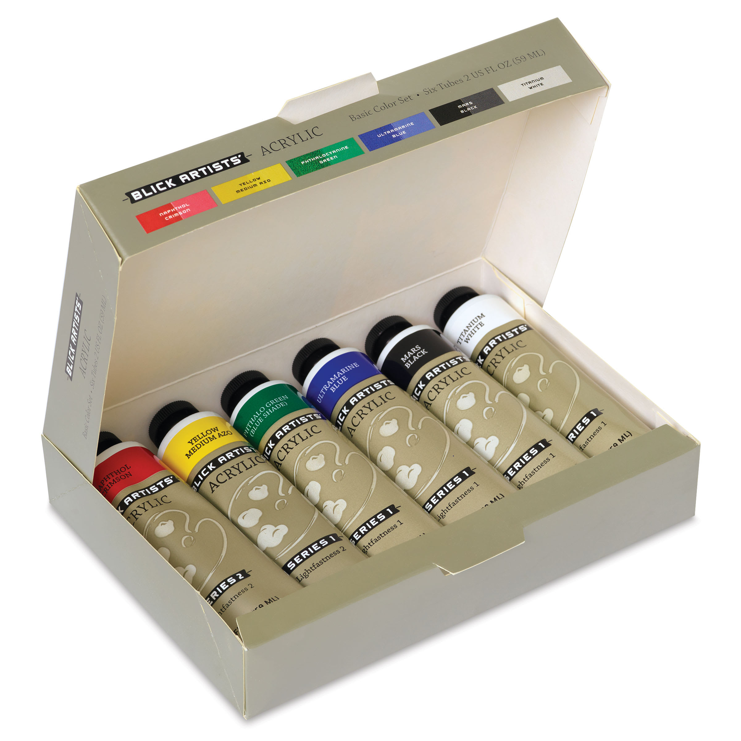 Blick Artists' Acrylic Set - Basic Set, Set of 6 colors, 2 oz