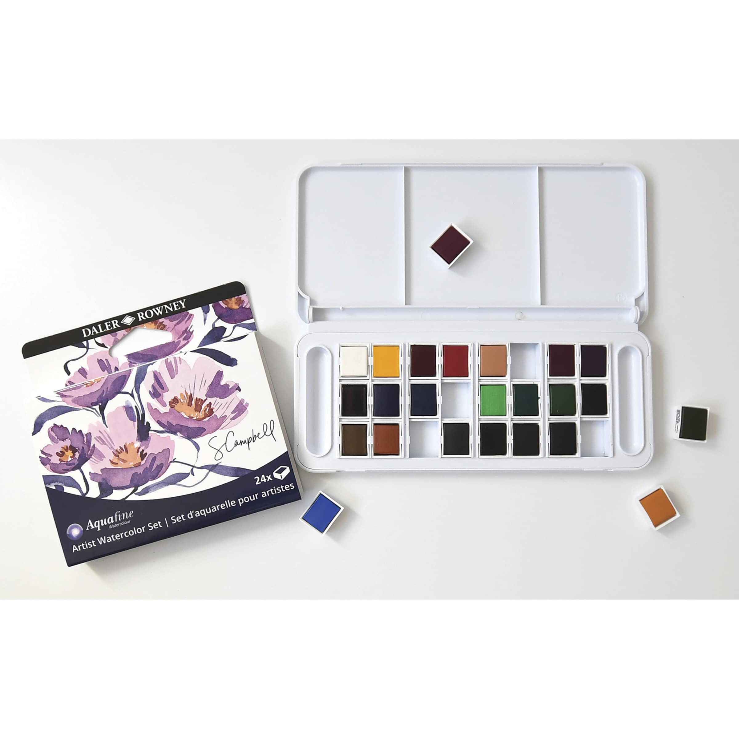 Set Acquerelli Daler Rowney Aquafine In Blister Da 17 Mezze Piastrelle - Colori Giallo Ocra E Siena Cruda
