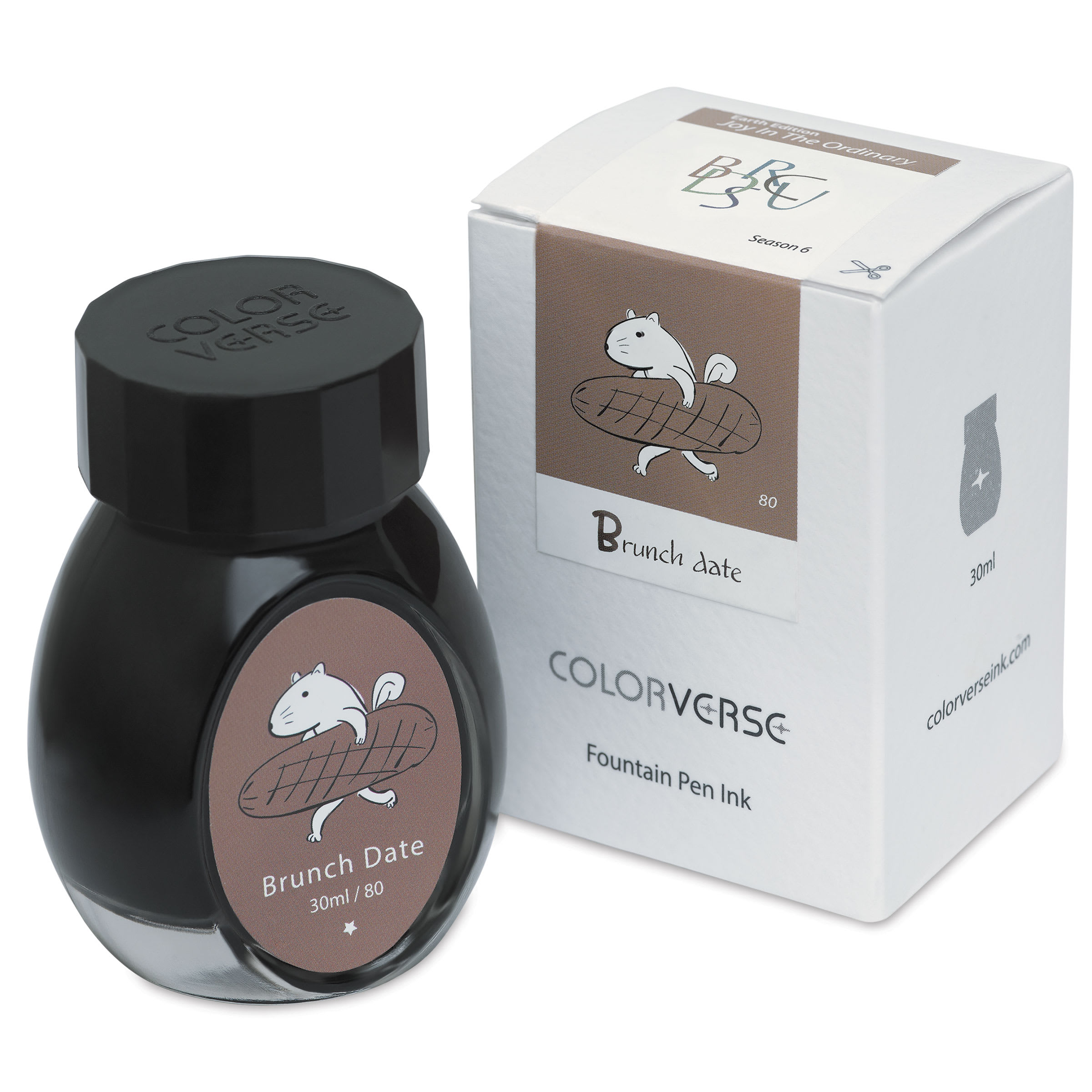 Colorverse Joy in the Ordinary Fountain Pen Ink - 80 Brunch Date, jar next to packaging box