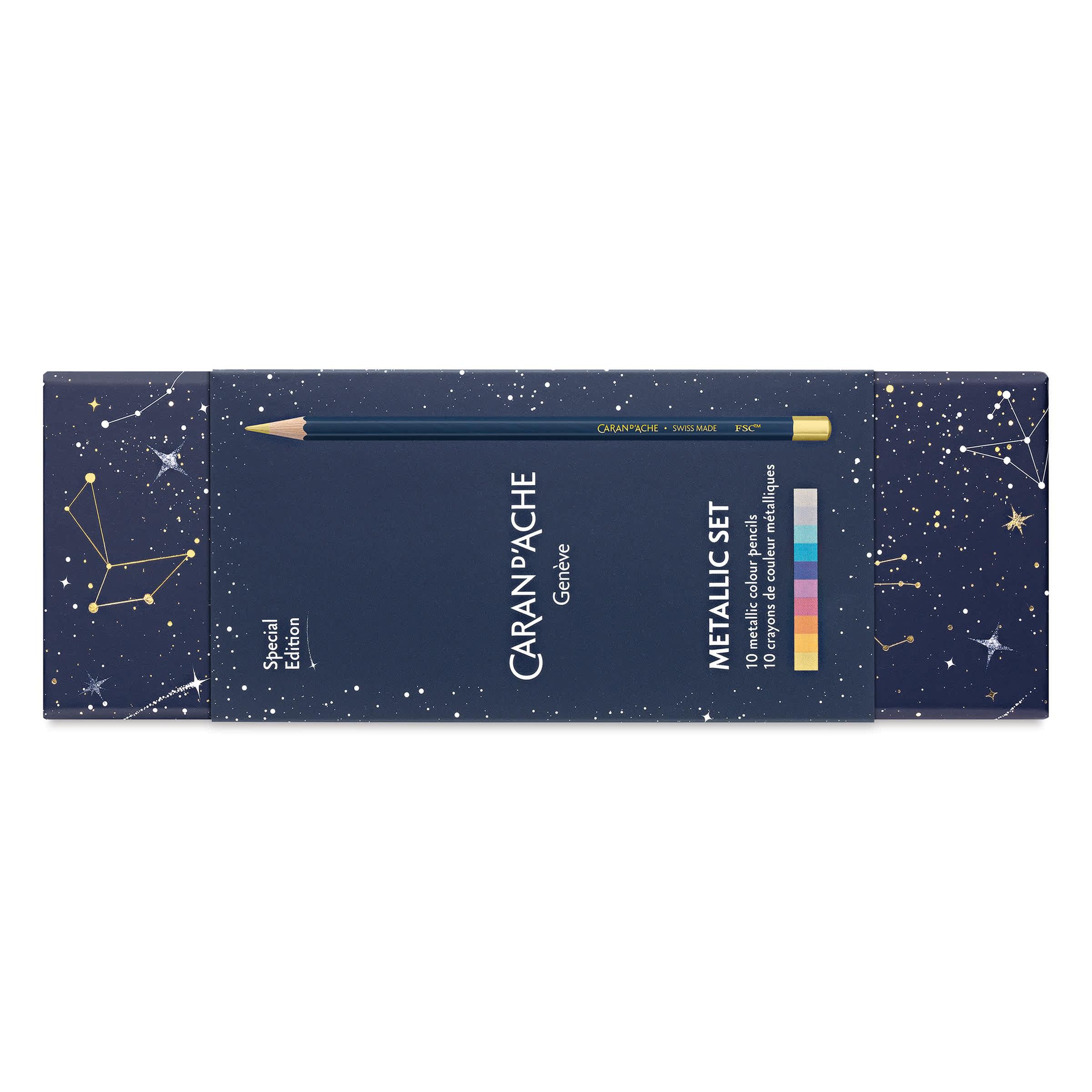Caran d'Ache Cosmic Blue Metallic Color Pencil Set | BLICK Art