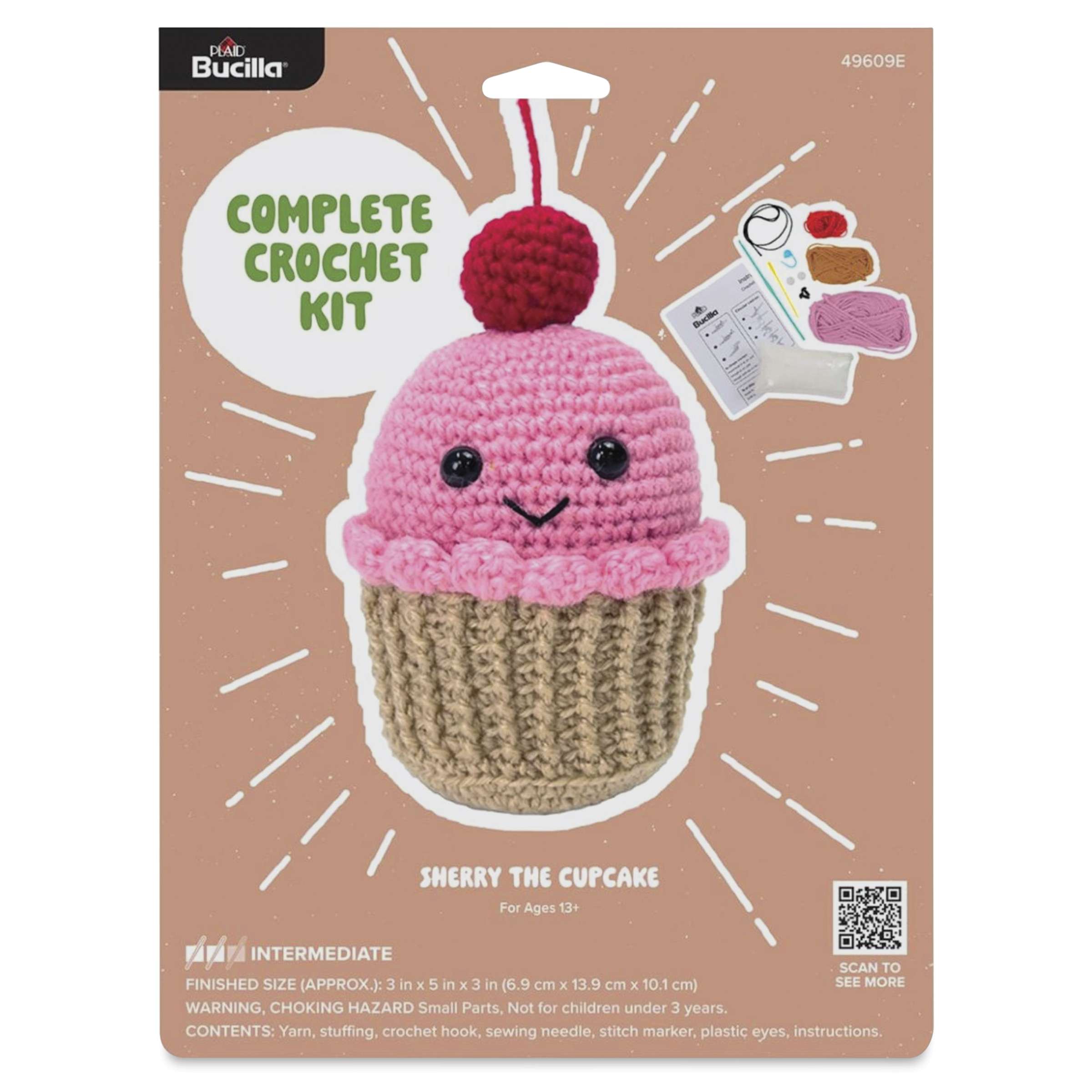 Bucilla Acrylic Yarn Amigurumi Crochet Kit - Sherry the Cupcake, 3
