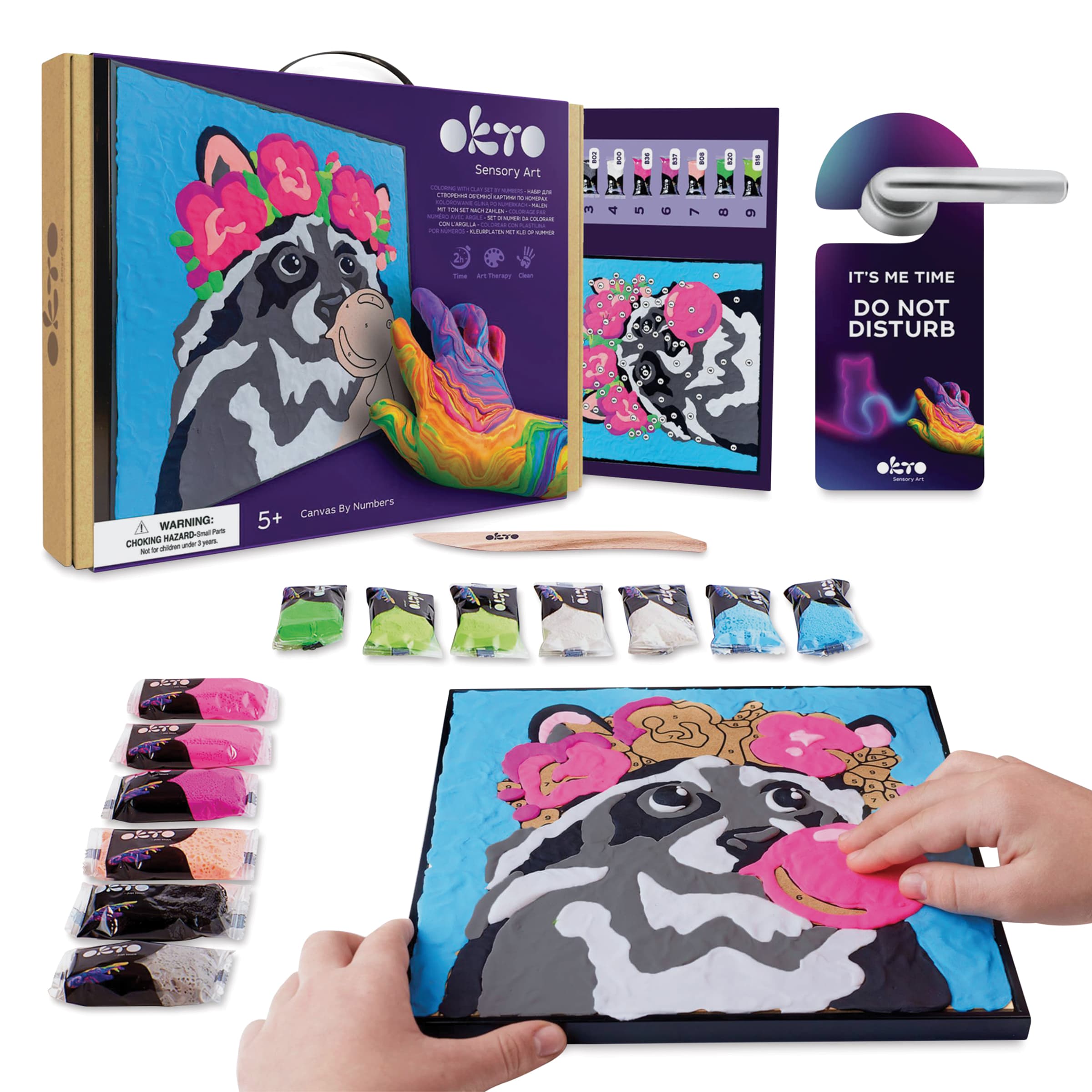 Okto Sensory Art Clay Color By Number Kit - Raccoon | BLICK Art