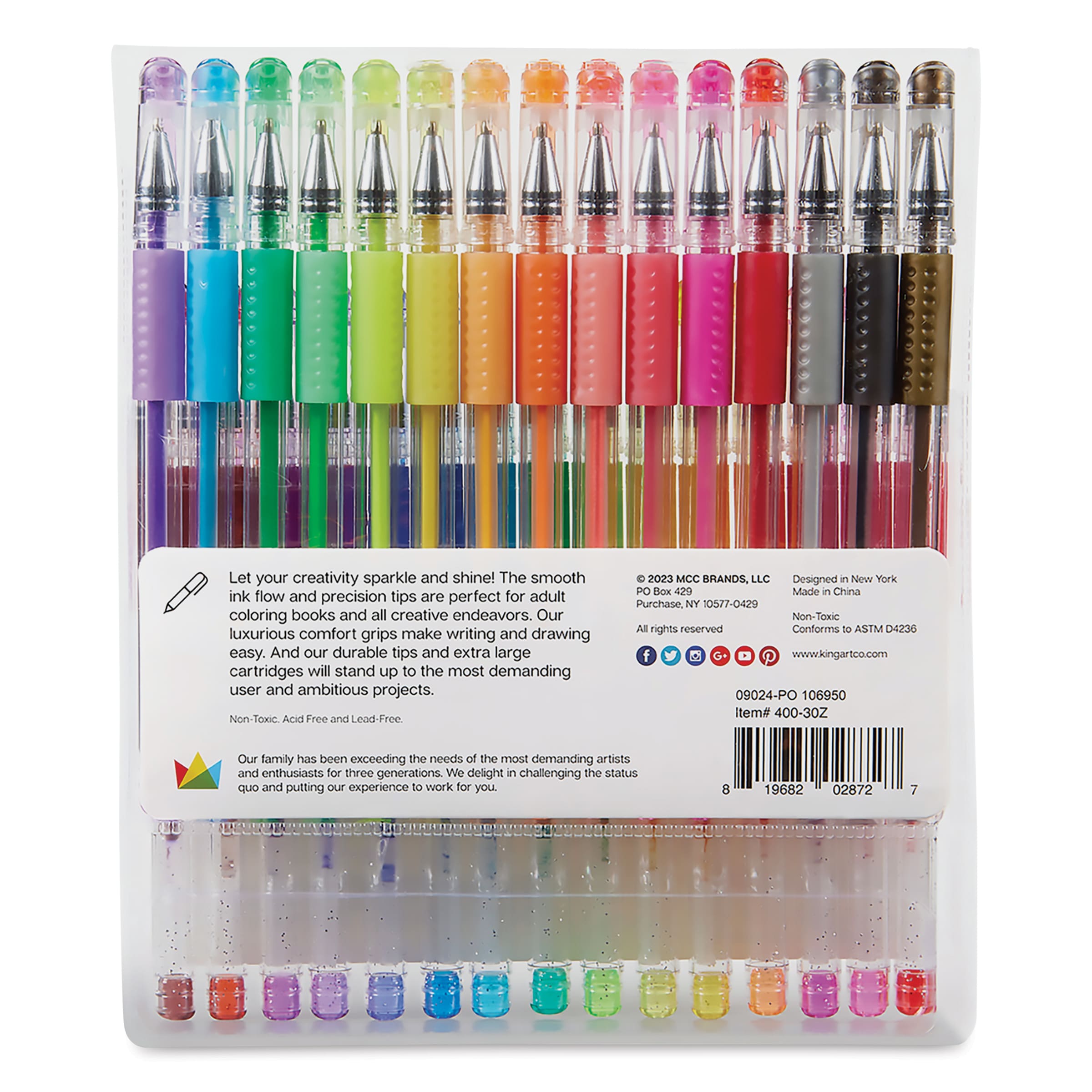 Kingart Studio Gel Pens - Set of 30, Glitter and Glitter Neon