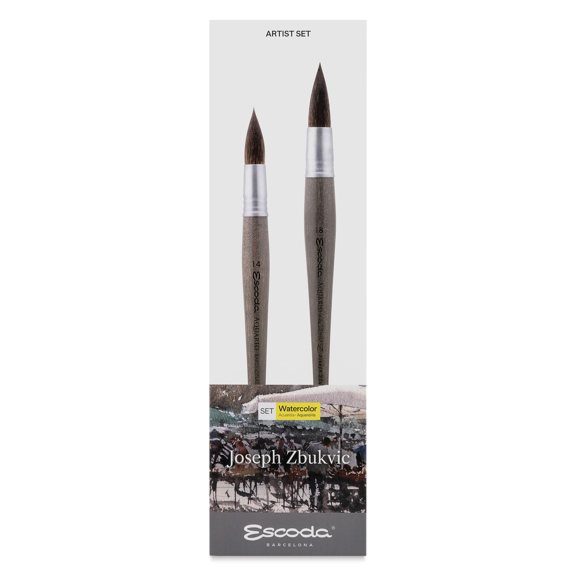 Escoda Aquario Gold Squirrel Mop Brush - Set of 2, Joesph Zbukvic