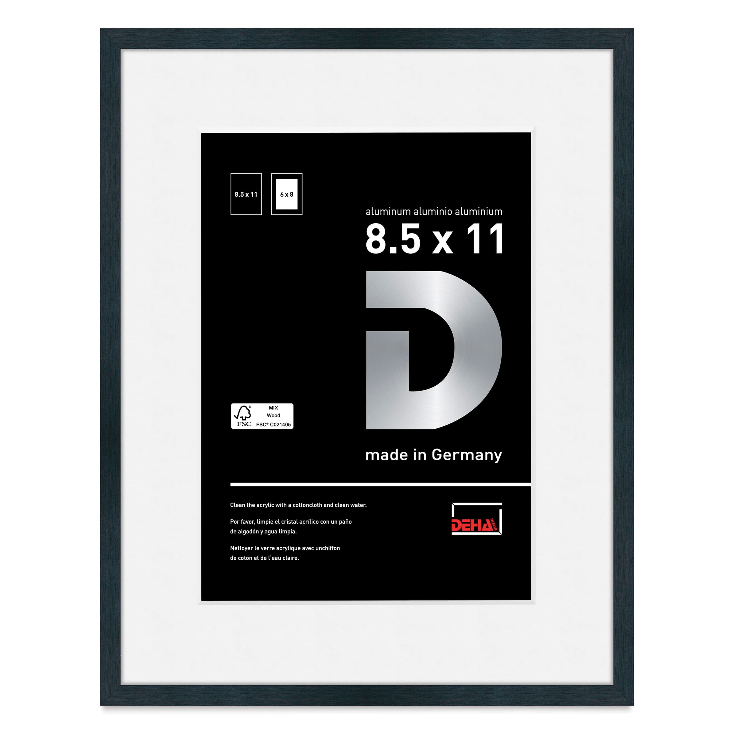 Deha Design Tribeca Frame - Black, 8-1/2" x 11", 6" x 8" Mat, with Easel Back