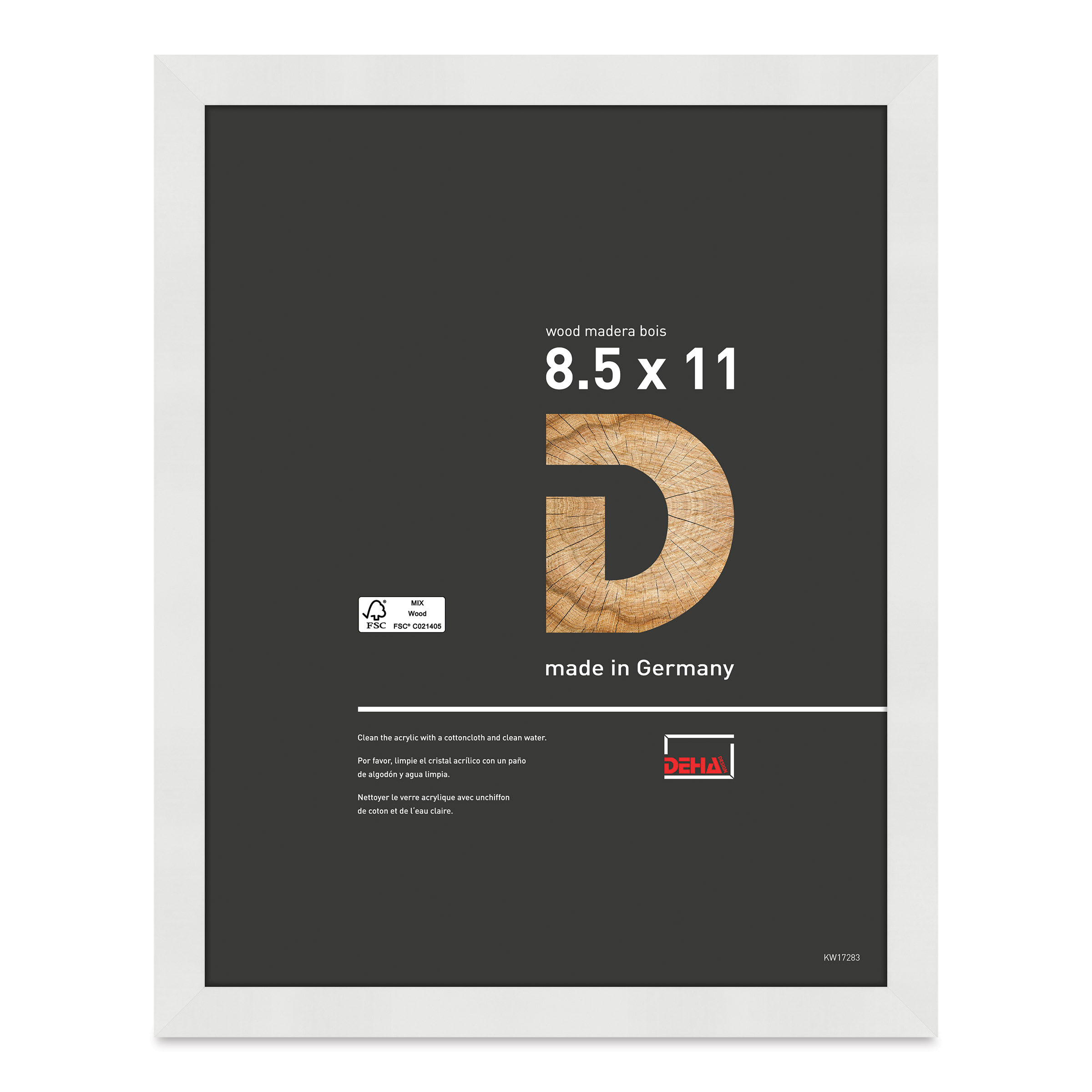 Deha Design Fontana Wood Frame - with Easel Back, White, 8-1/2" x 11"