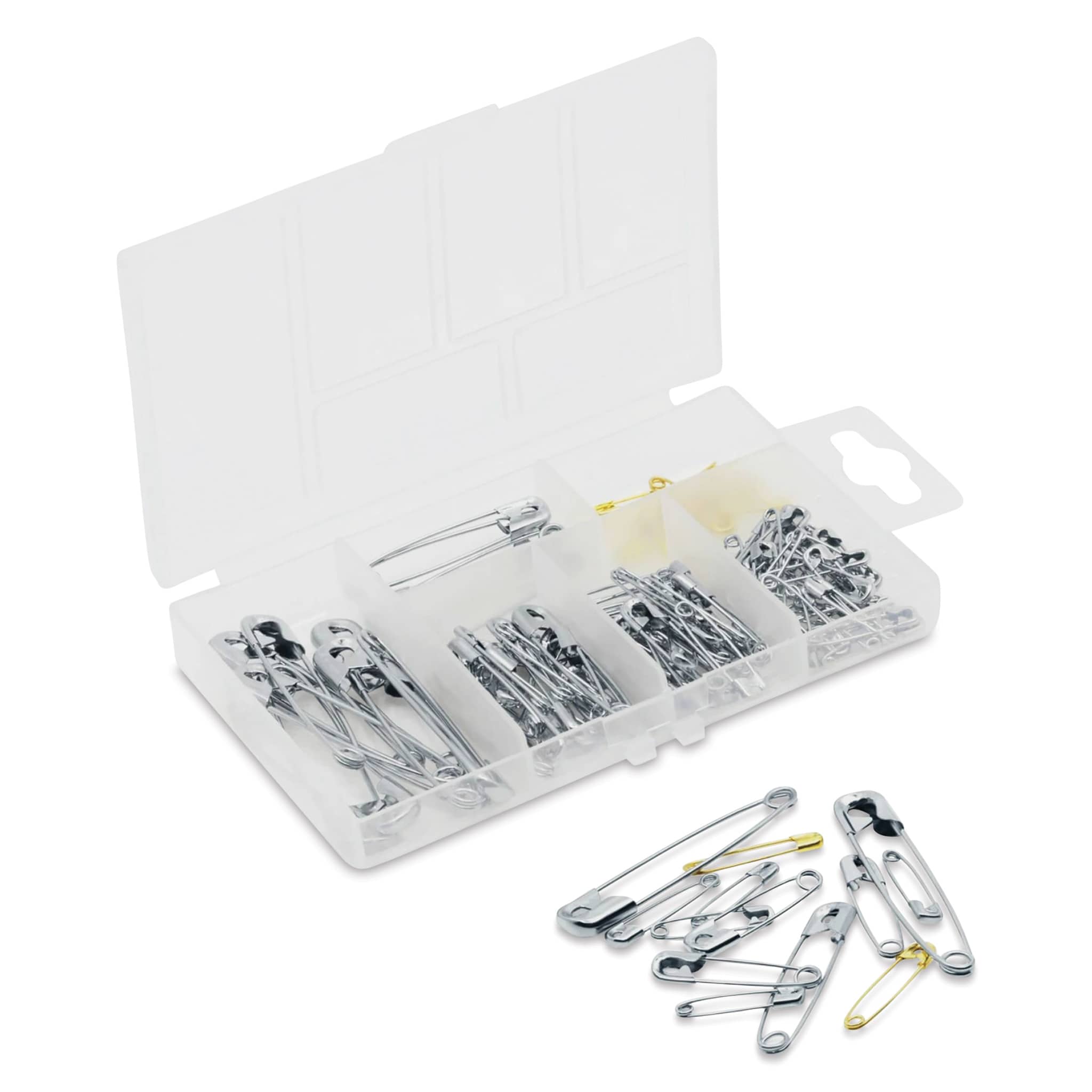 Dritz Safety Pins - Assorted Sizes, Pkg of 100 with Storage Box
